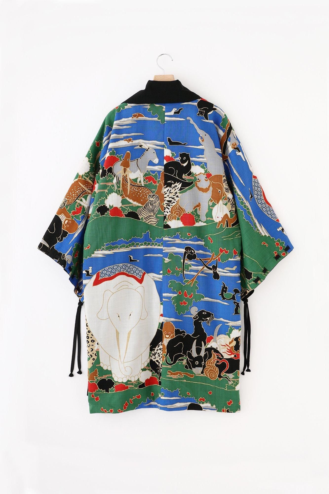 梳毛（そもう）×モスリン 宮中袖（きゅうちゅうそで） 可逆（かぎゃく）／濡羽色（ぬればいろ）×若冲 鳥獣花木図屏風（ちょうじゅうかぼくずびょうぶ） 写し2