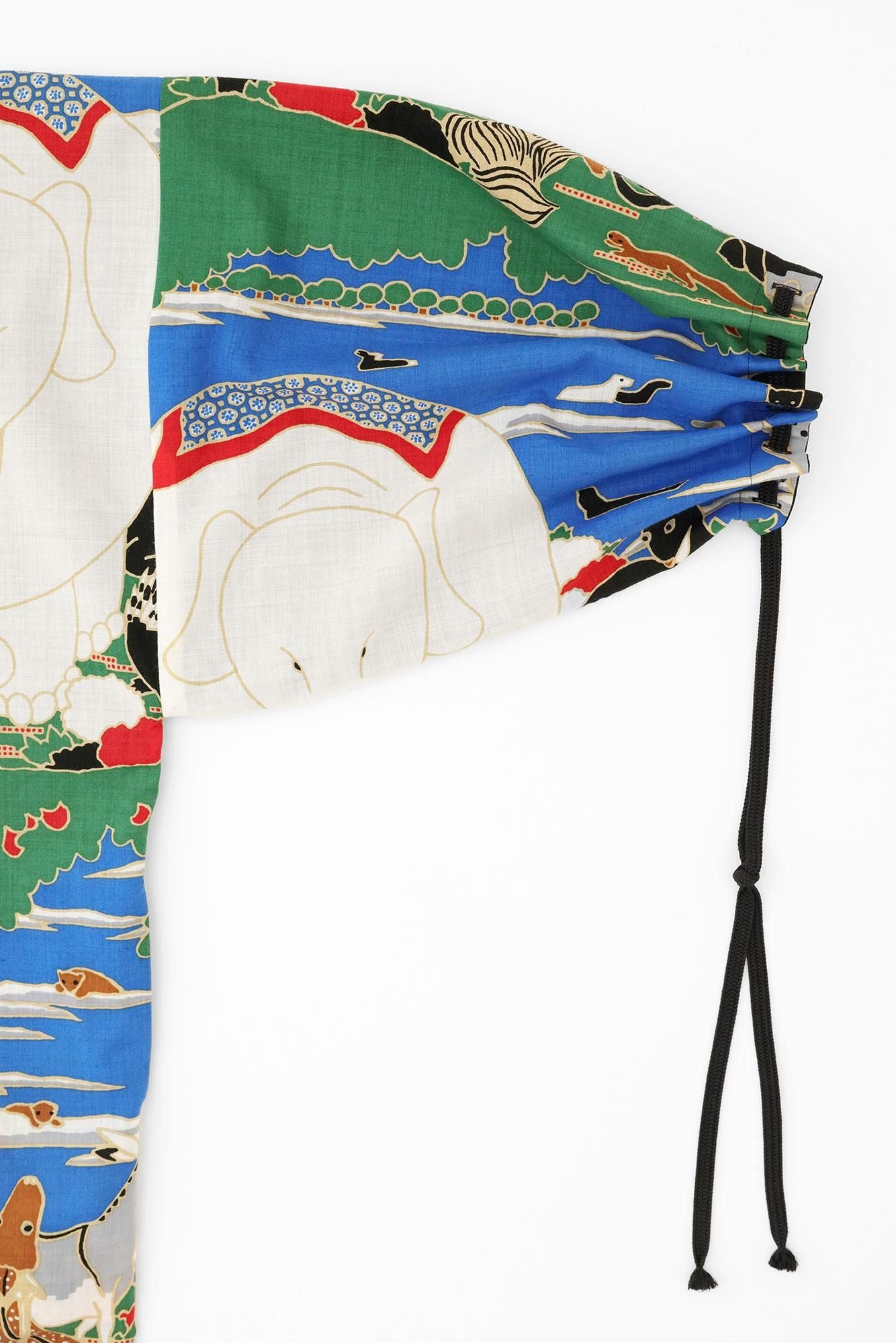 梳毛（そもう）×モスリン 宮中袖（きゅうちゅうそで） 可逆（かぎゃく）／濡羽色（ぬればいろ）×若冲 鳥獣花木図屏風（ちょうじゅうかぼくずびょうぶ） 写し2