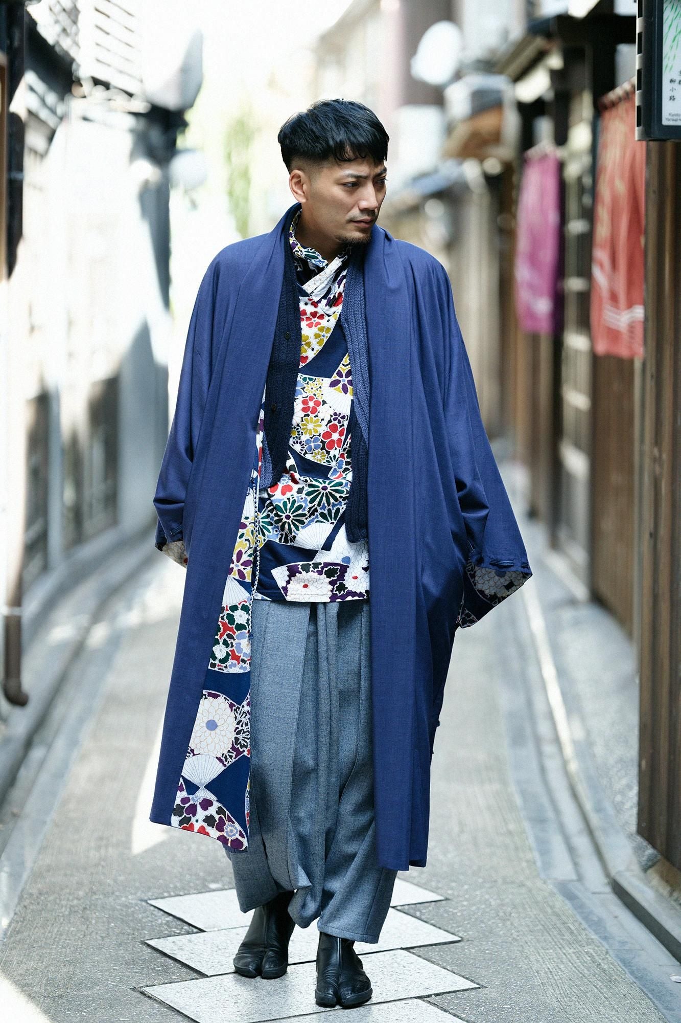 高領上衣/扇子深藍色