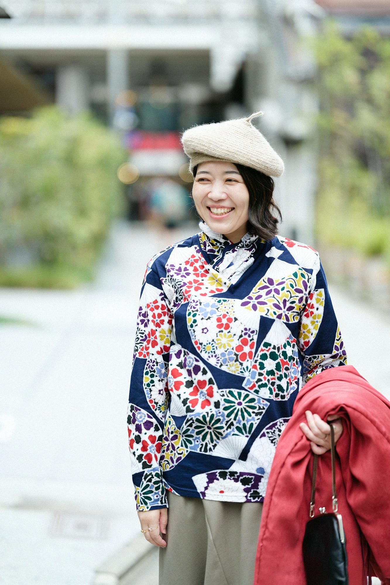 高領上衣/扇子深藍色