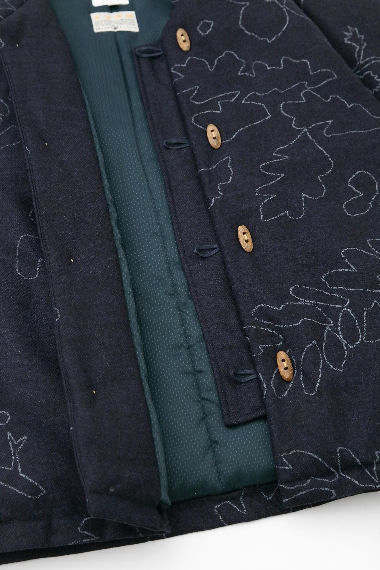 Kersey粗織布  圓弧袖唐羽織外套 夾棉 附裡襯／里山 搖曳 深藍色