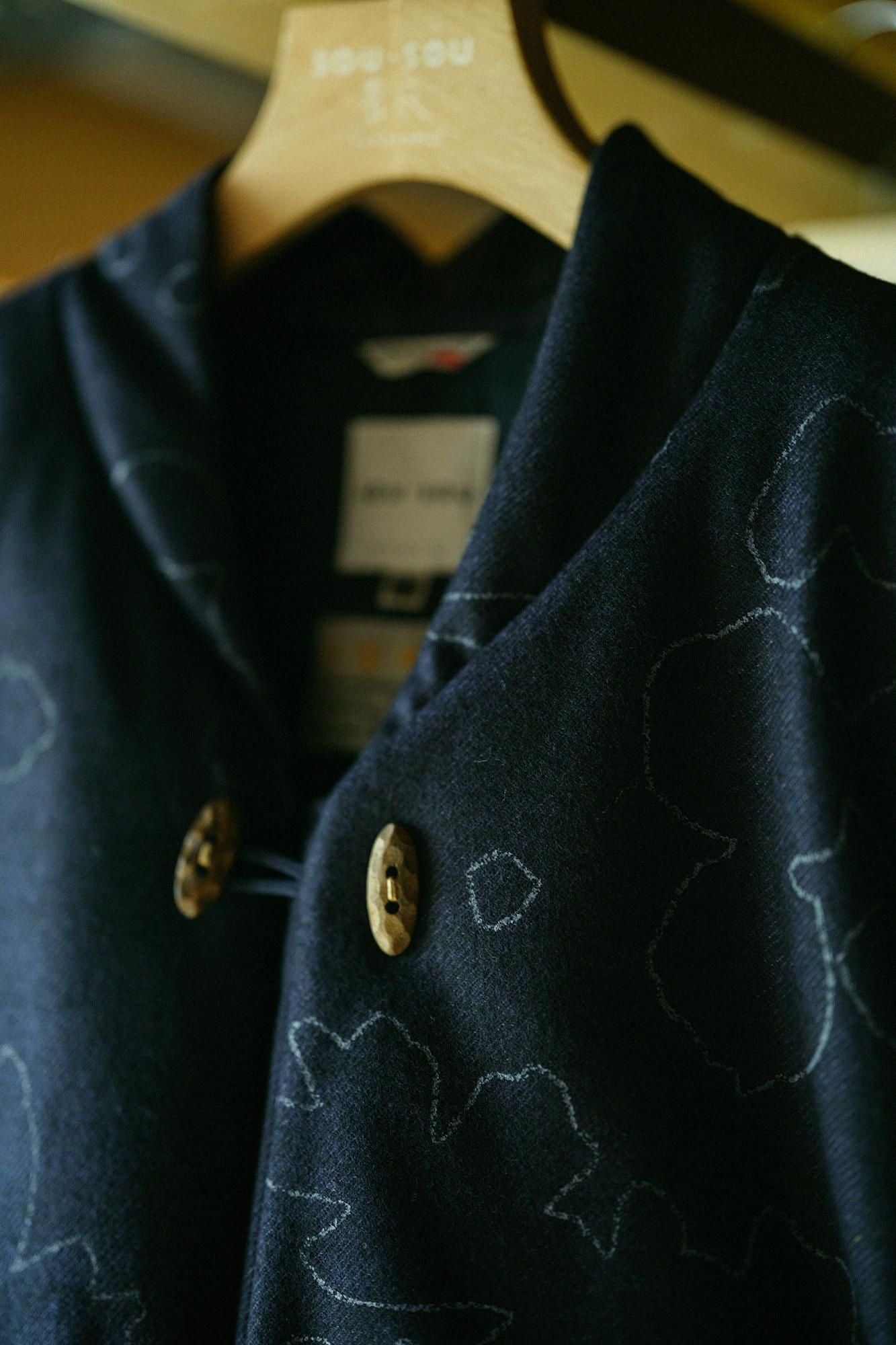 Kersey粗織布  圓弧袖唐羽織外套 夾棉 附裡襯／里山 搖曳 深藍色