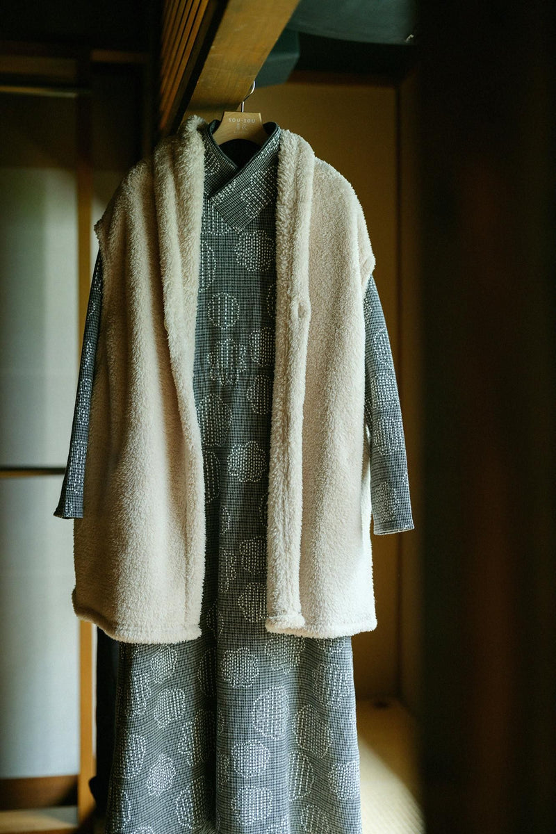 棉毛混紡 千鳥格紋編 半衿秋聲 高領洋裝