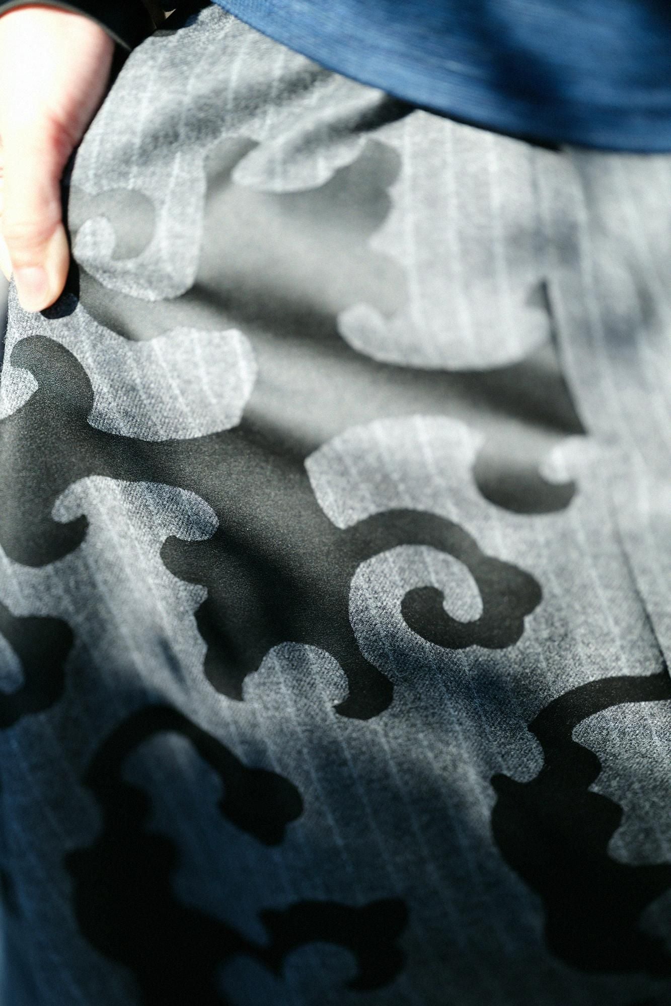 梳毛條紋富士（飛鼠褲）2.0/深灰色×怒濤