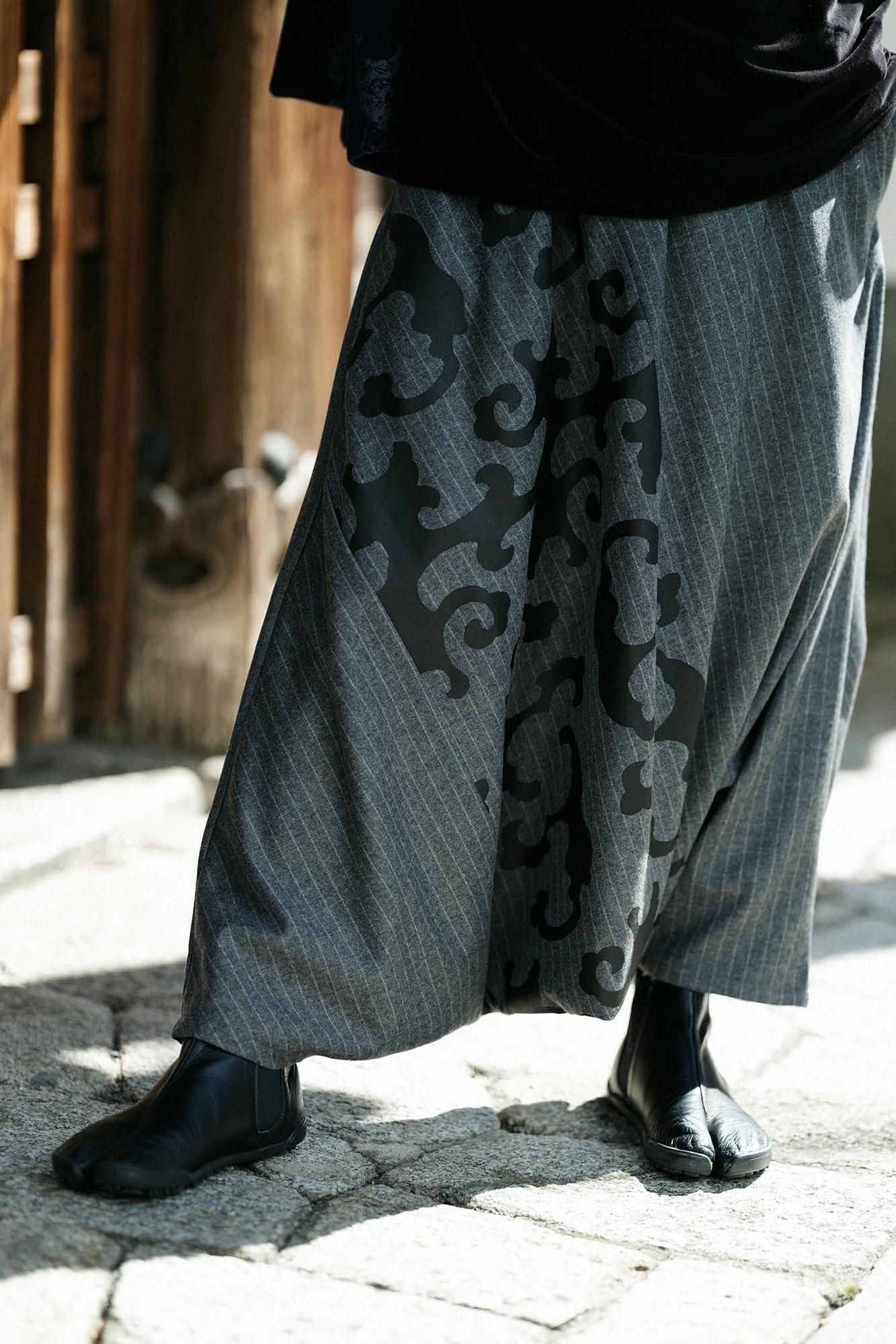 梳毛條紋富士（飛鼠褲）2.0/深灰色×怒濤