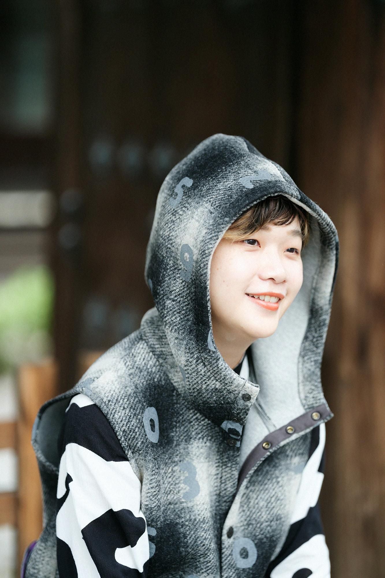 Bonding Knit BIKE Hoodie Vest／SO-SU-U Black Haze Lattice 