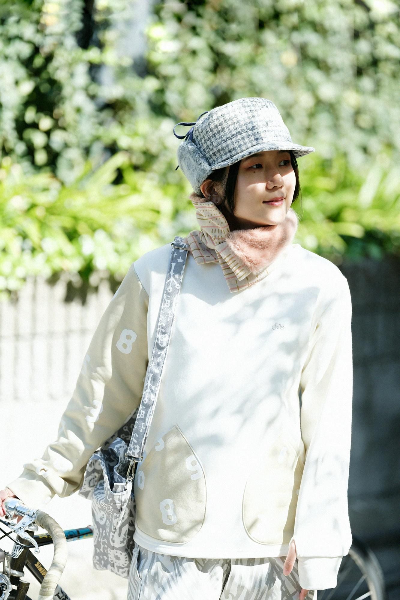 雙面用 BIKE短圍巾/間隙條紋米白色