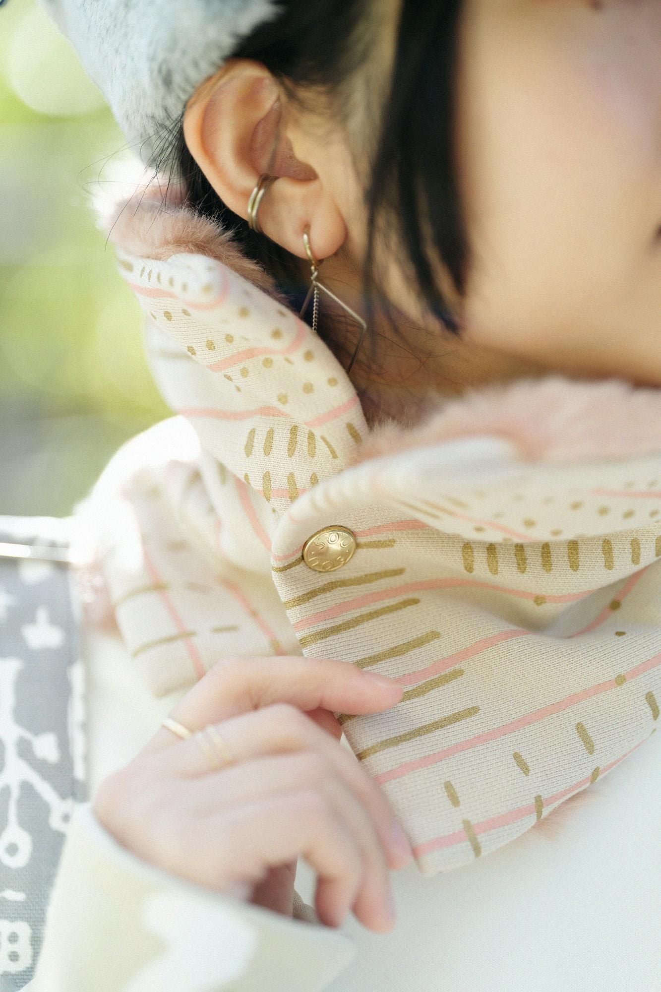 雙面用 BIKE短圍巾/間隙條紋米白色