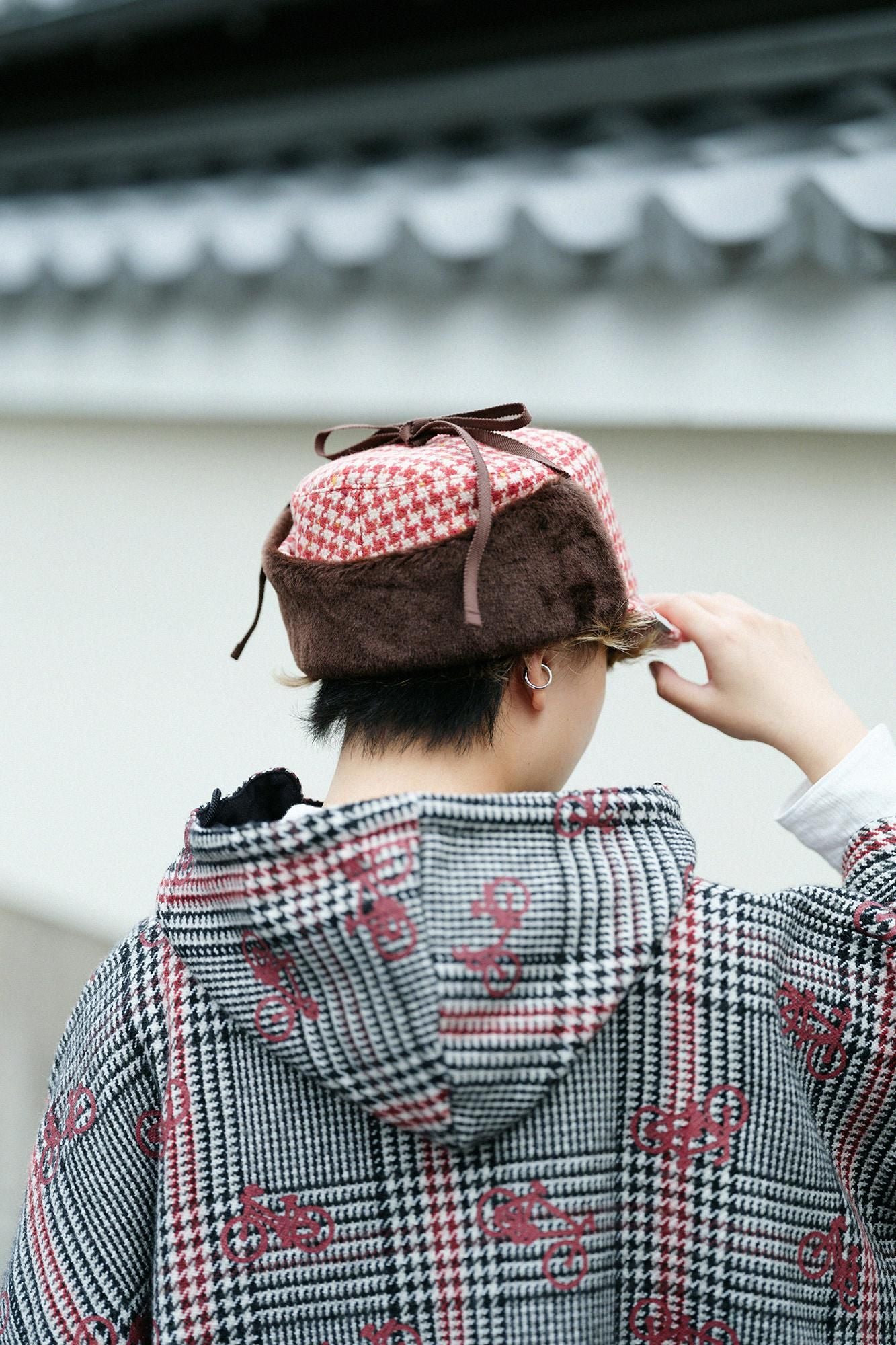 [◯预订] NEP Tweed Boa BIKE CAP/Red Check x SO-SU-U（*预计12月2日左右发货）