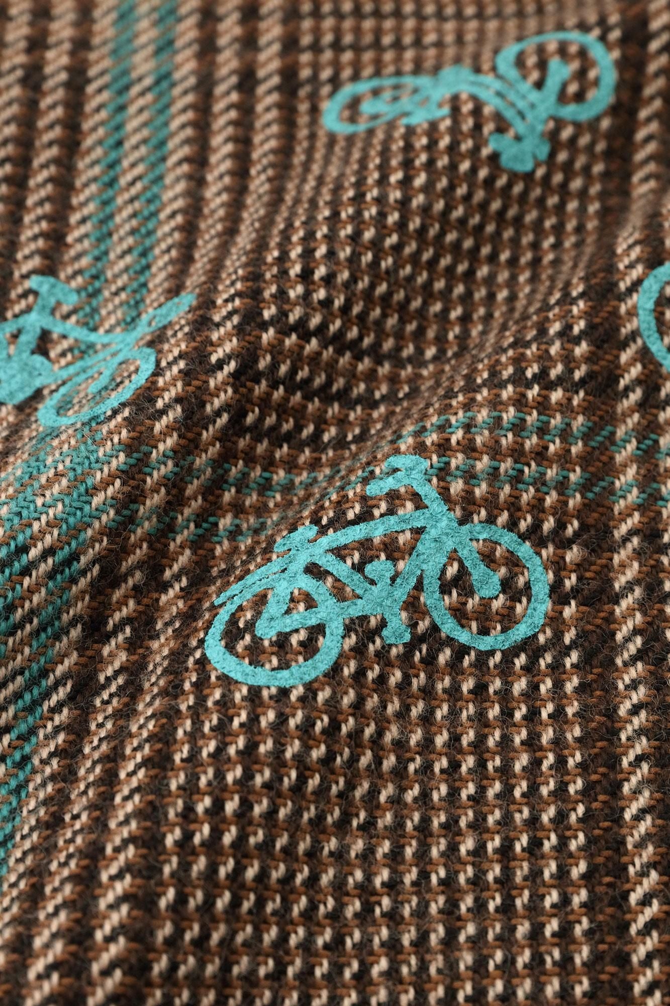 Wool Tweed BIKE Poncho／Bicycle Craze Everywhere and Blank Brown Check 