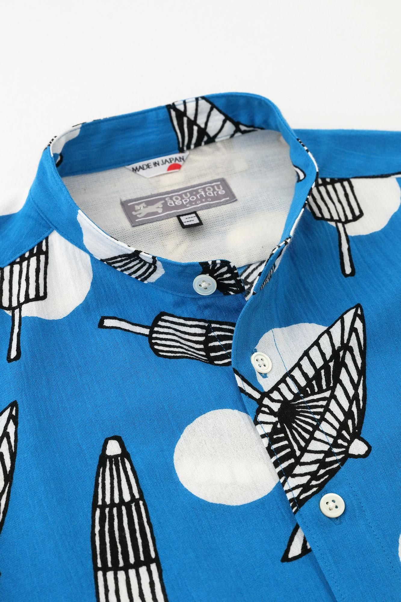 Chizimi Cotton 20/20 Stand Collar Long-sleeved Shirt／Bangasa and Polka Dots