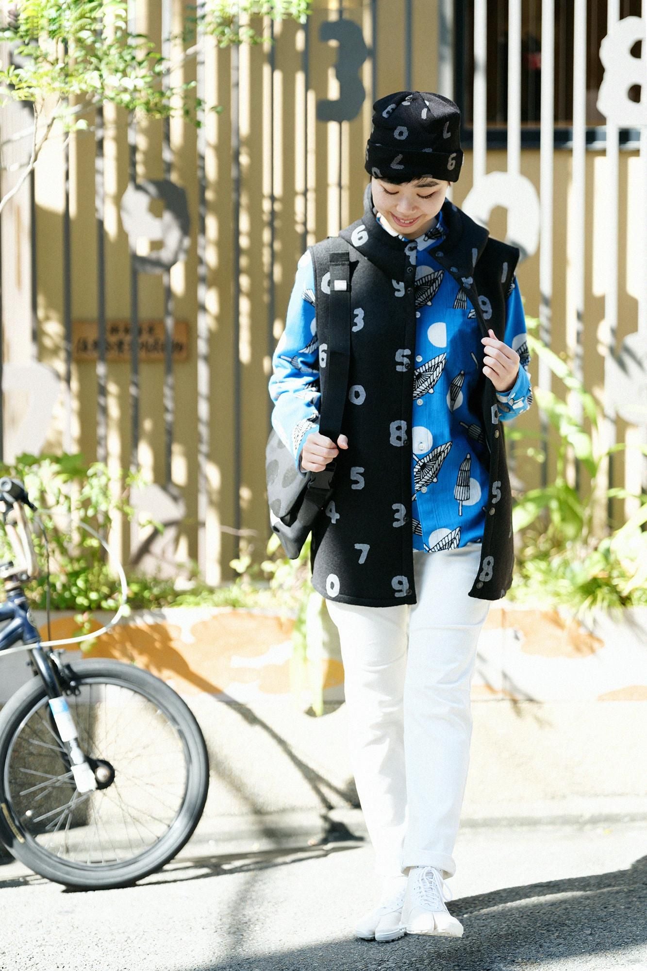 Chizimi Cotton 20/20 Stand Collar Long-sleeved Shirt／Bangasa and Polka Dots