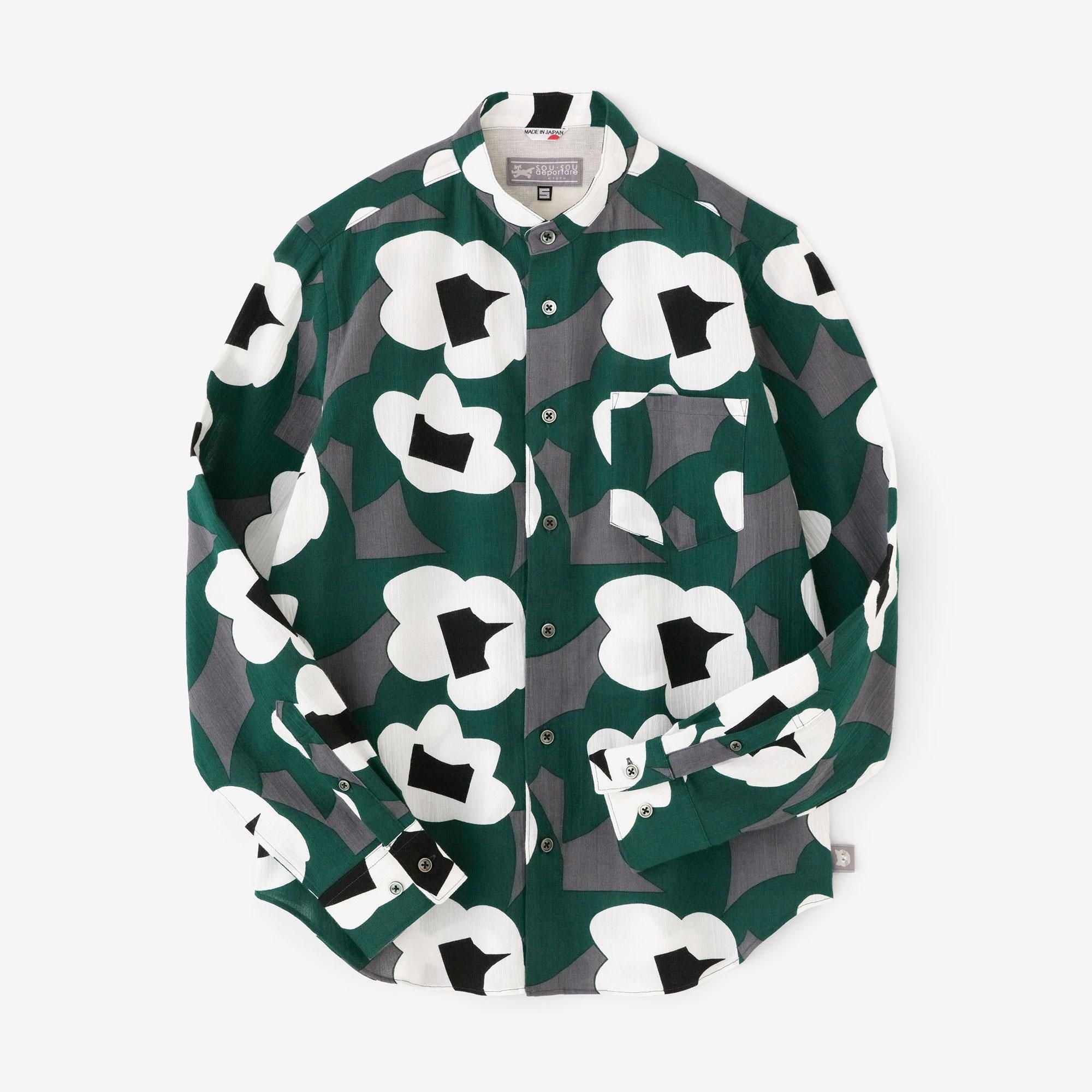 Chizimi Cotton 20/20 Stand Collar Long-sleeved Shirt／Dream