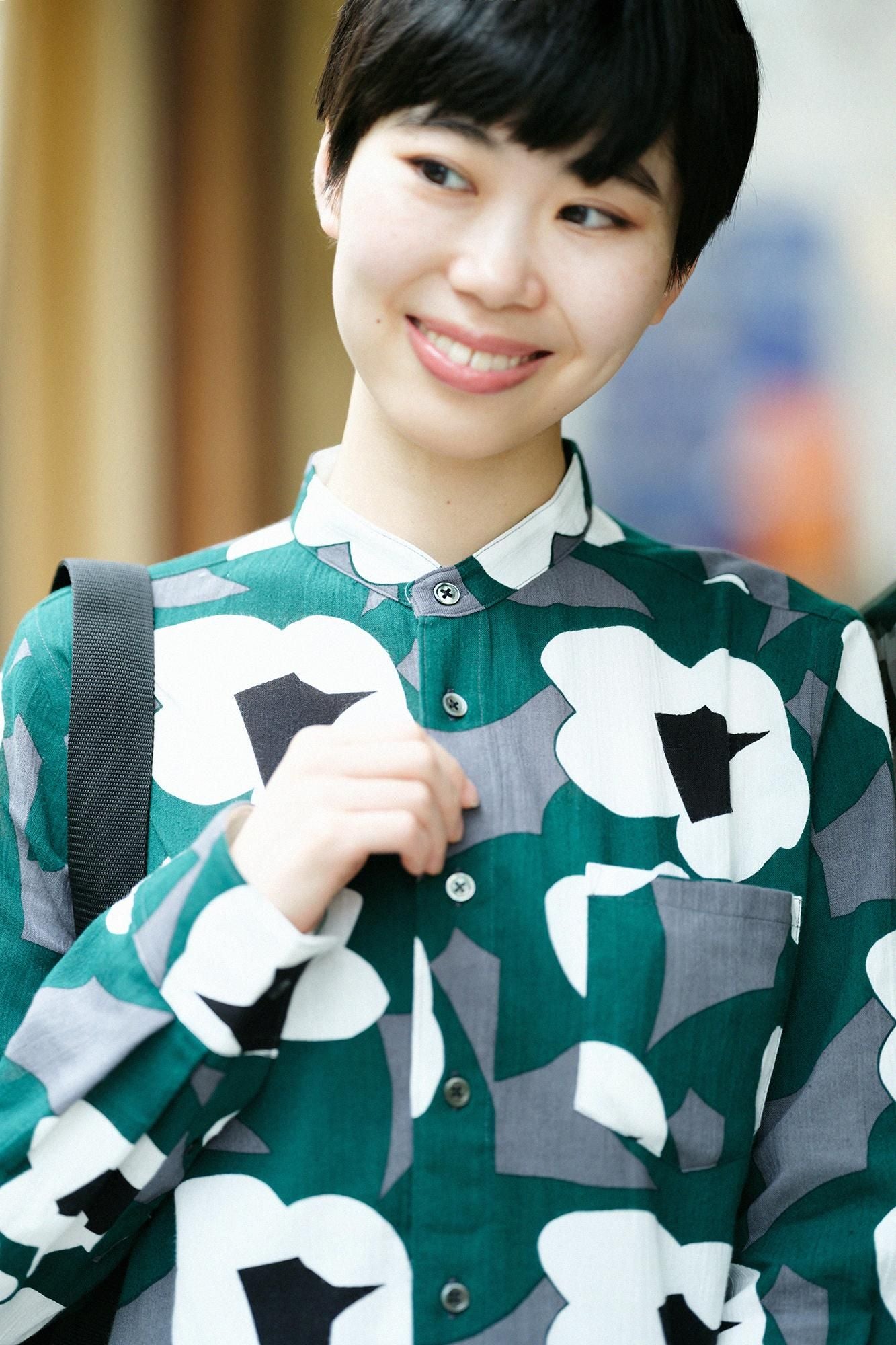 Chizimi Cotton 20/20 Stand Collar Long-sleeved Shirt／Dream