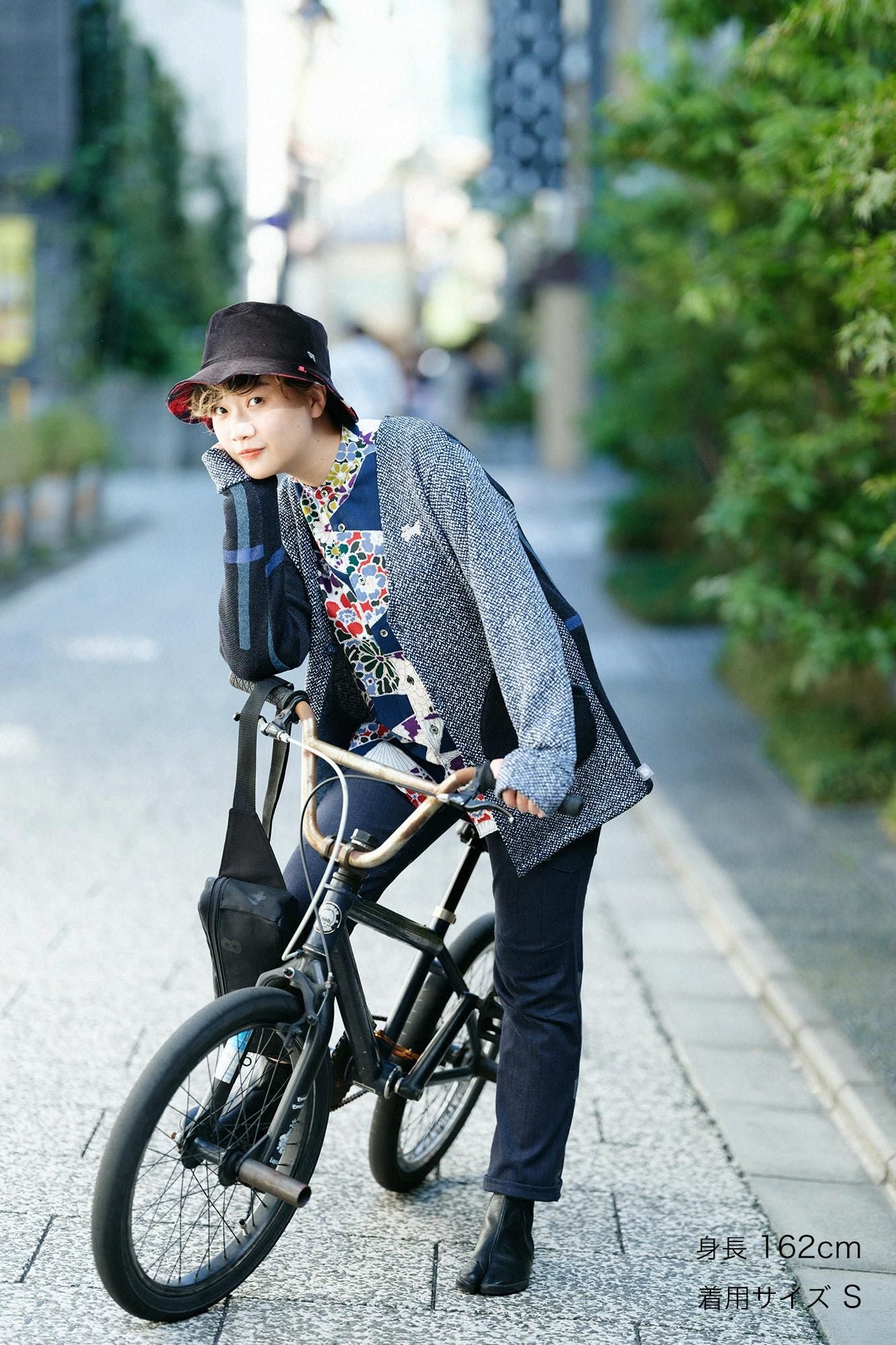 內起絨斜紋針織HWS開襟外套/白色/海軍藍x鳶