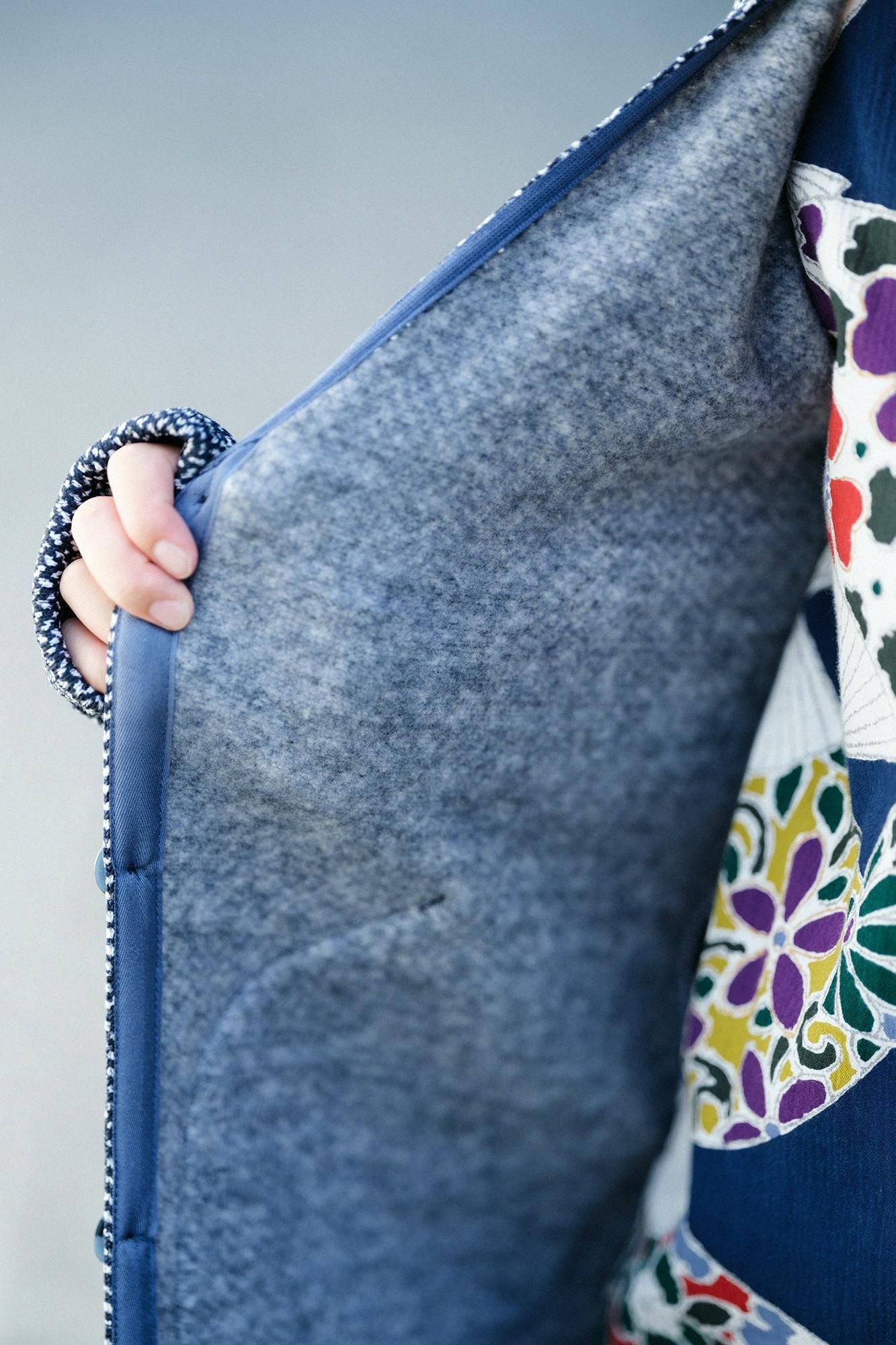 內起絨斜紋針織HWS開襟外套/白色/海軍藍x鳶