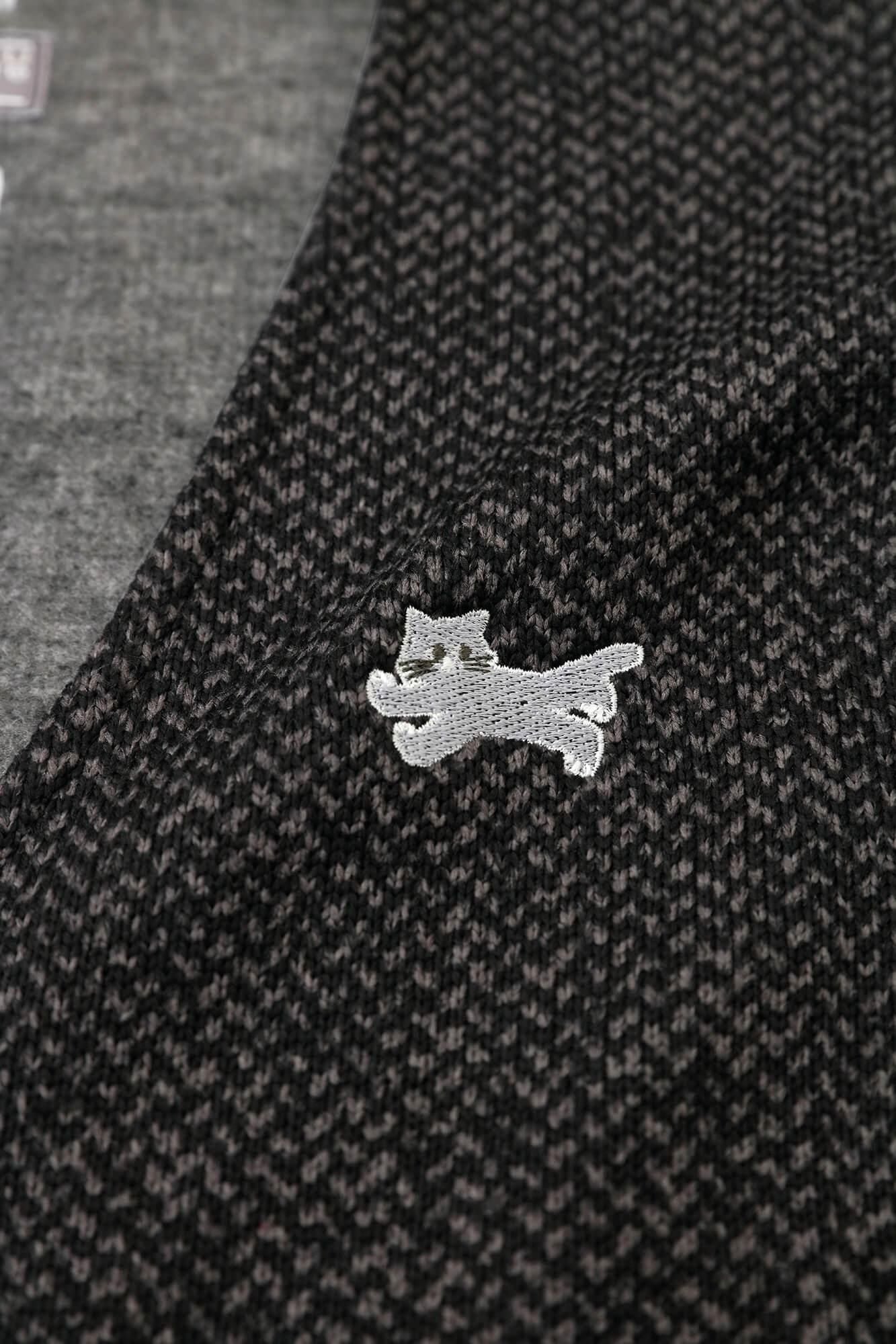 裏起毛ツイルニット H.W.S カーディガン／ブラック・グレー×鳶（とび）