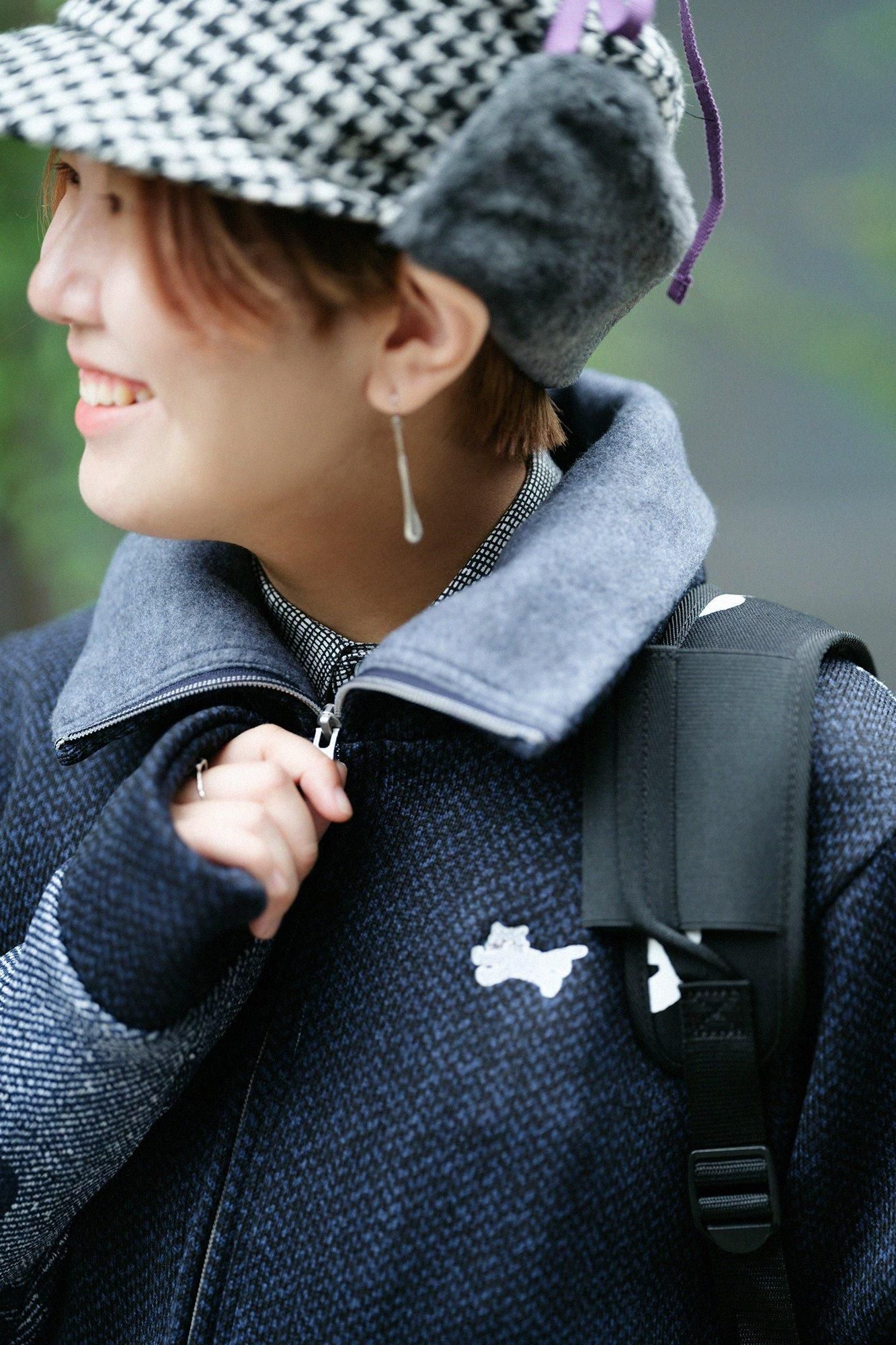 net限定】裏起毛ツイルニット ZIP UP N.W.BIKEブルゾン／ネイビー