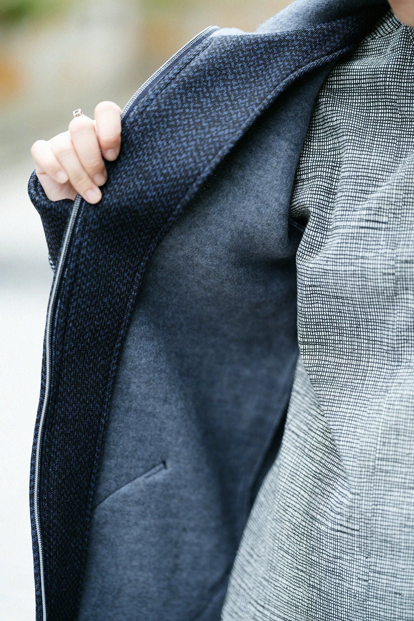 net限定】裏起毛ツイルニット ZIP UP N.W.BIKEブルゾン／ネイビー