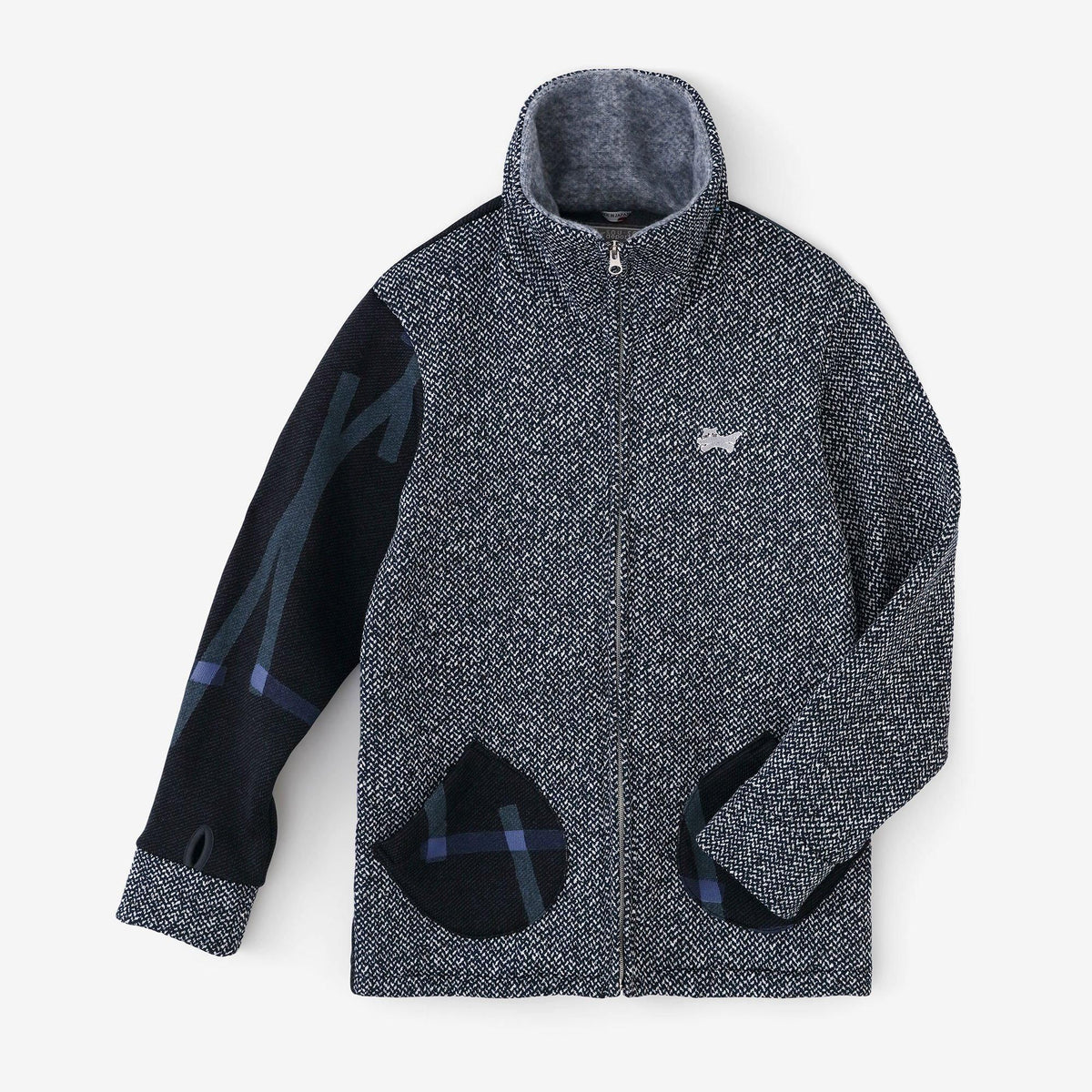 仅在线]羊毛衬里的斜纹针织zip n.w. bike blouson/white/navy x tobi