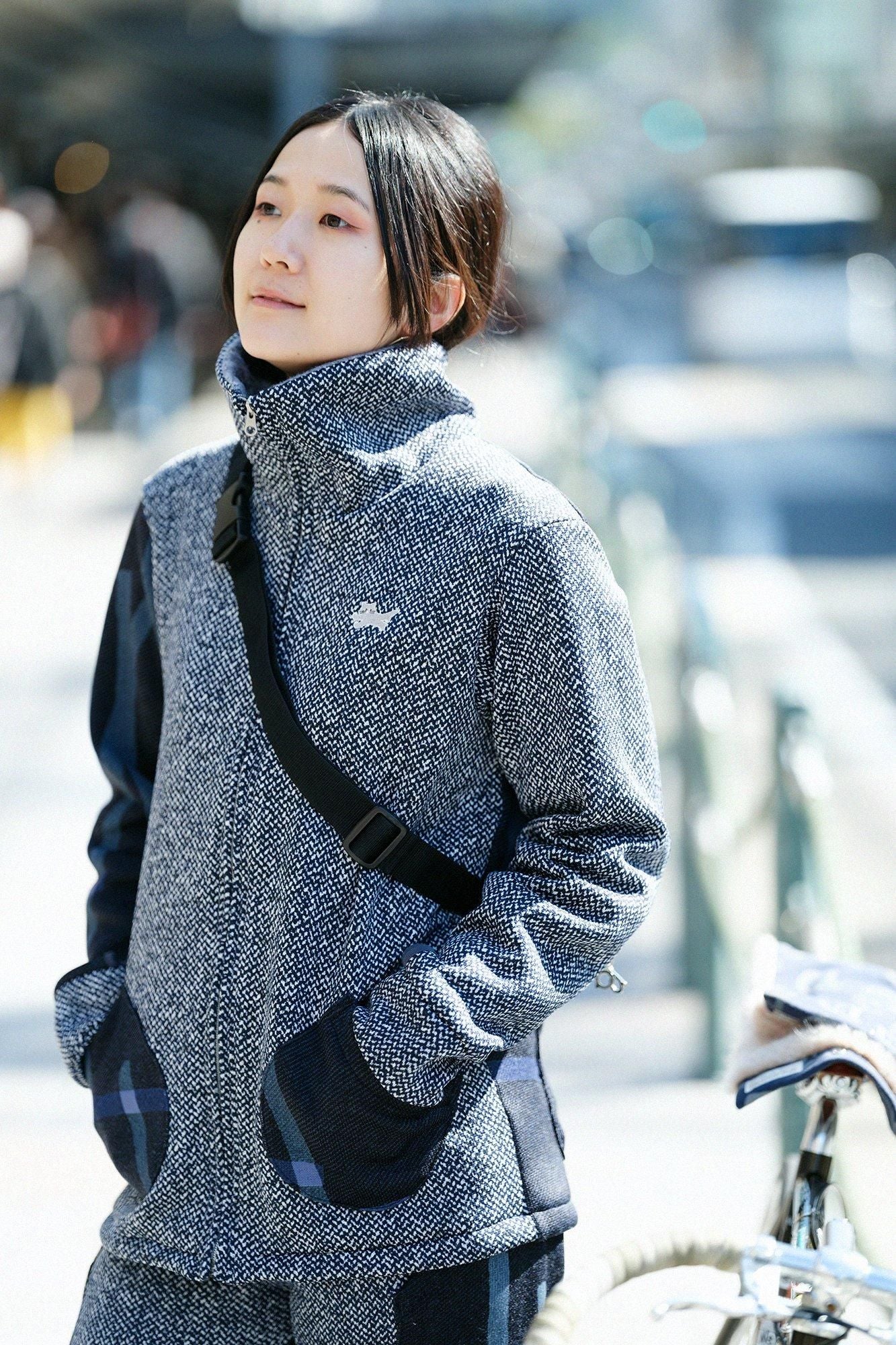 SOU・SOU 裏起毛ツイルニットZIP UP N.W.BIKEブルゾン•L net限定】裏起毛ツイルニット ZIP UP N.W.BIKEブルゾン／ホワイト