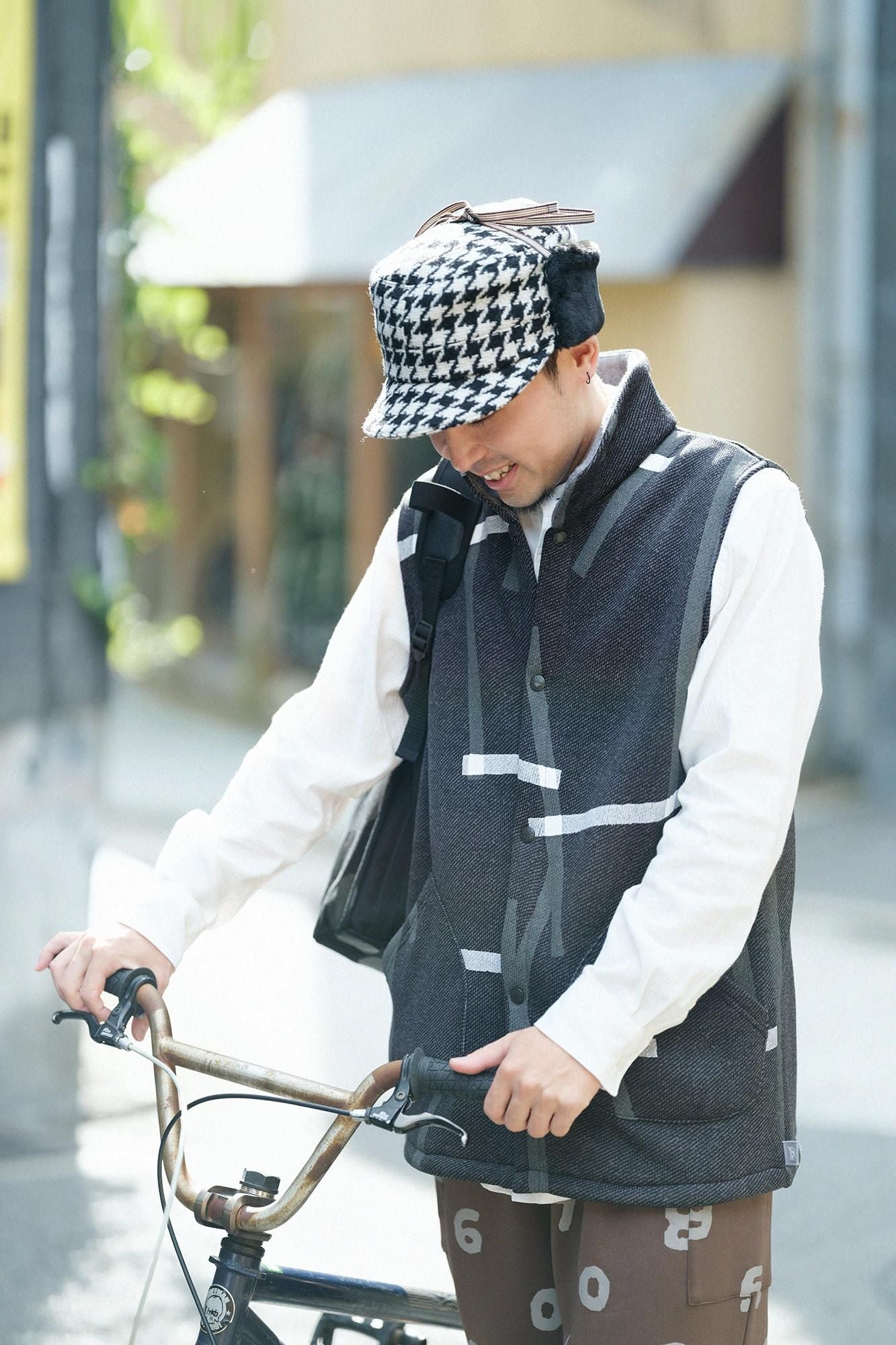 【net Limited】Fleece Brushed Lining Twill Knit Vest／Tobi Brown Black 