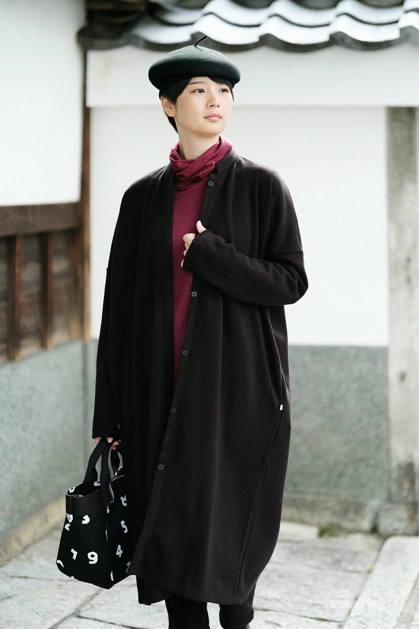 【預購】平針織 可洗羊毛 造型高領L/S長版上衣／酒紅色（※預計於12月9日左右發貨）