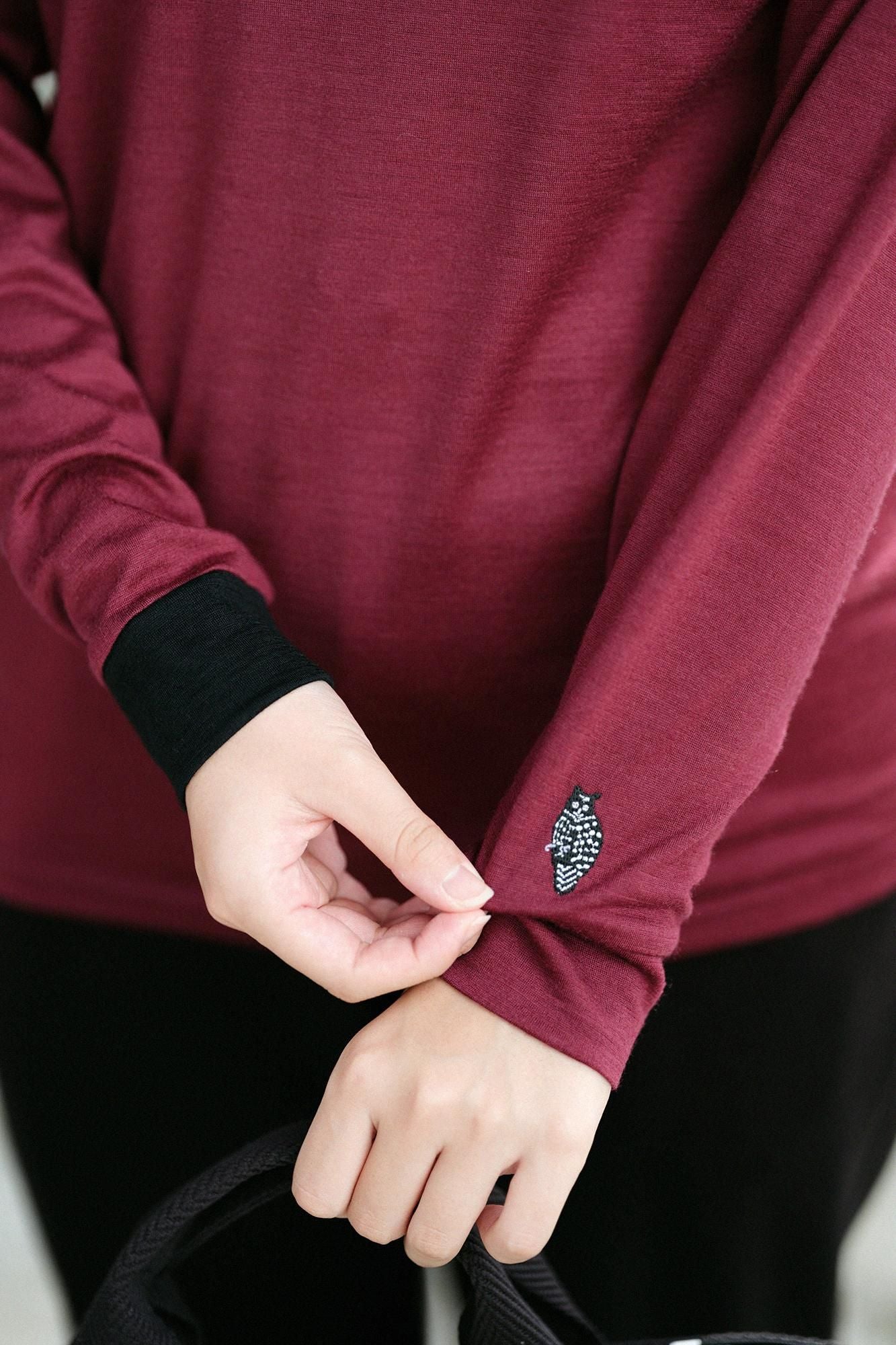 【預購】平針織 可洗羊毛 造型高領L/S長版上衣／酒紅色（※預計於12月9日左右發貨）