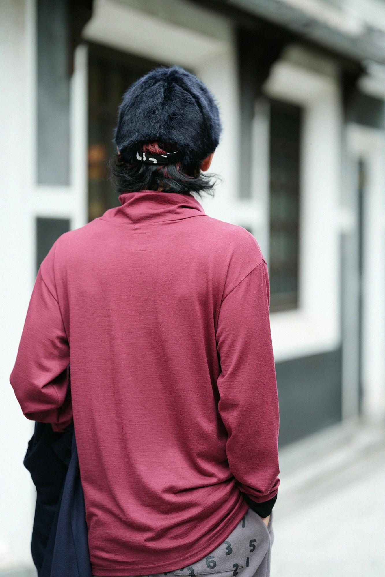 【預購】平針織 可洗羊毛 造型高領L/S長版上衣／酒紅色（※預計於12月9日左右發貨）