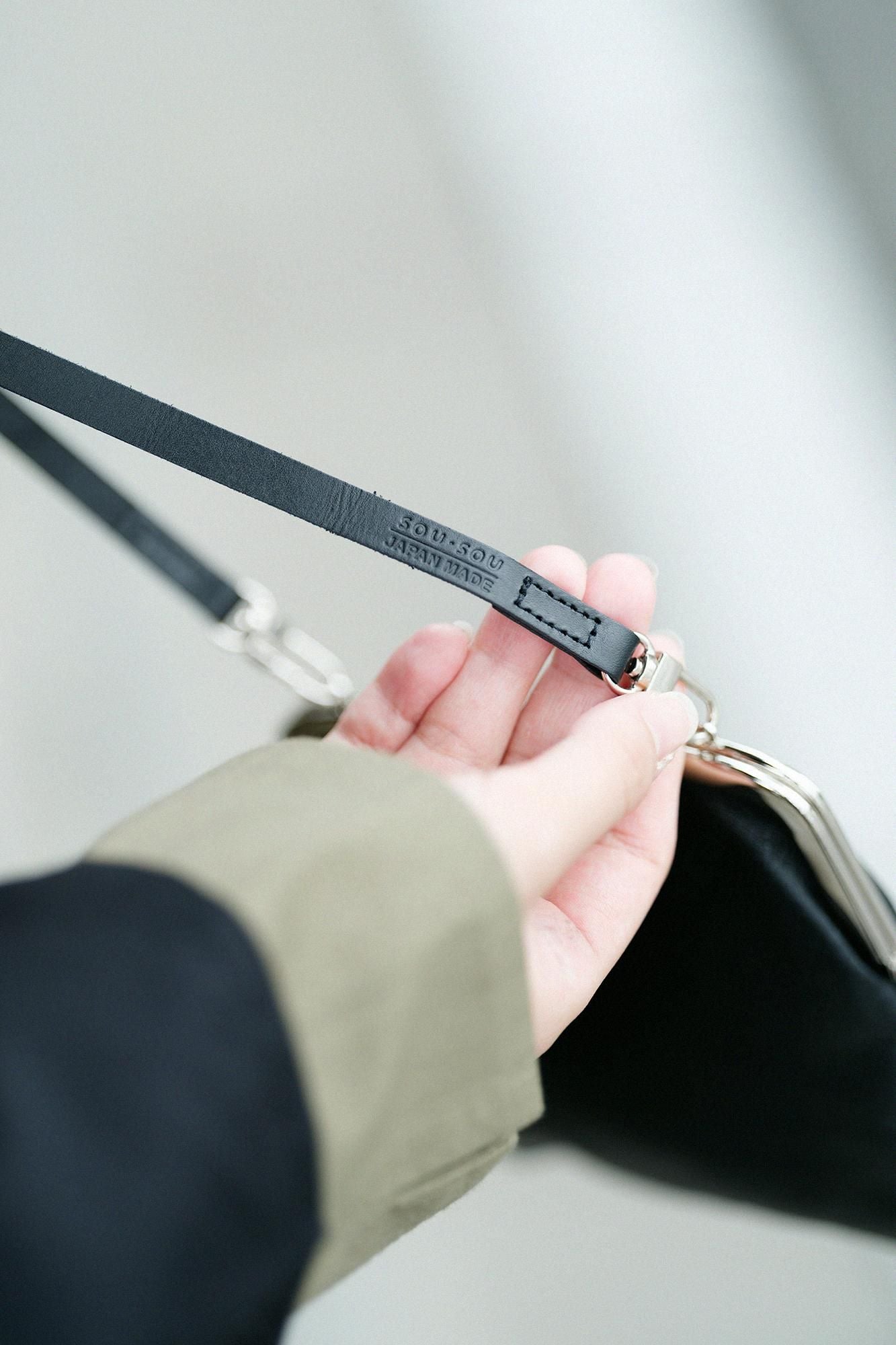 Short Leather Strap for Gamaguchi 35cm/ Black