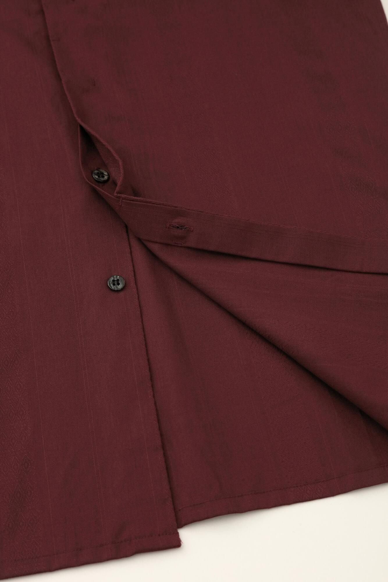 【net限定】舶来間道（はくらいかんとう） 円領長襯衣（えんりょうながしんい）／柘榴色（ざくろいろ）