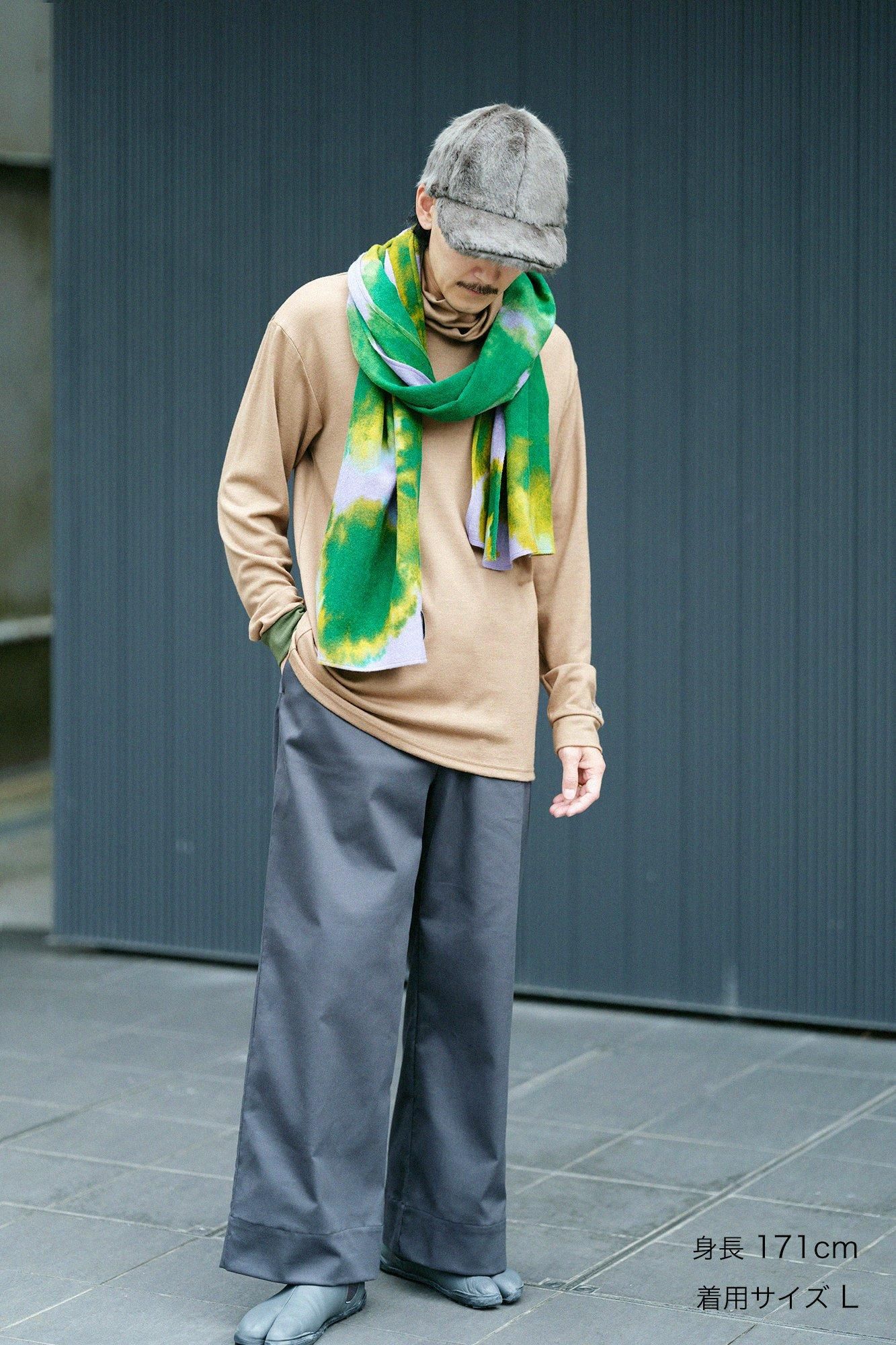 彈性緞面闊腿褲/深灰色