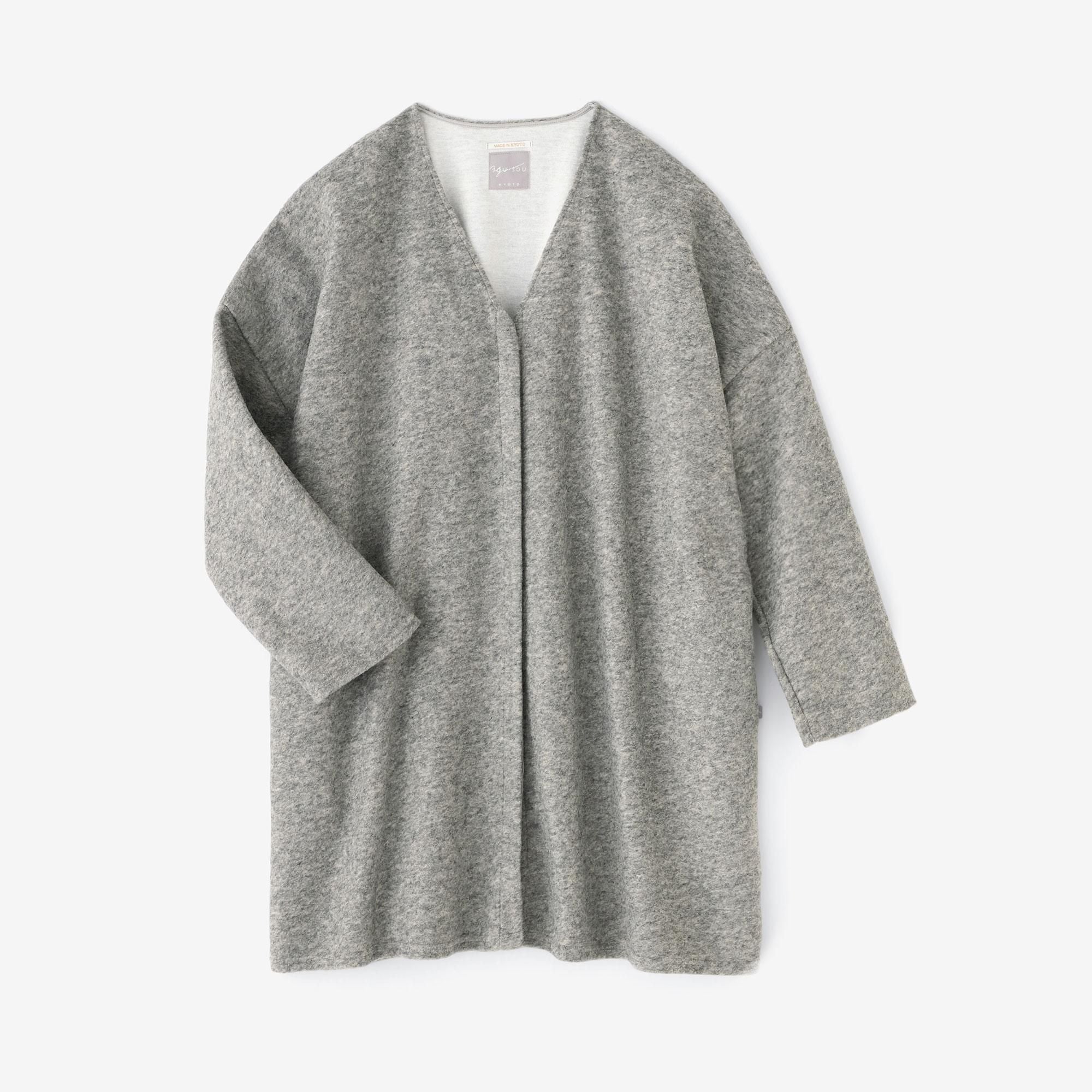 スライバーボンディングニット Vネック ライトチュニックコート／杢灰（もくはい）