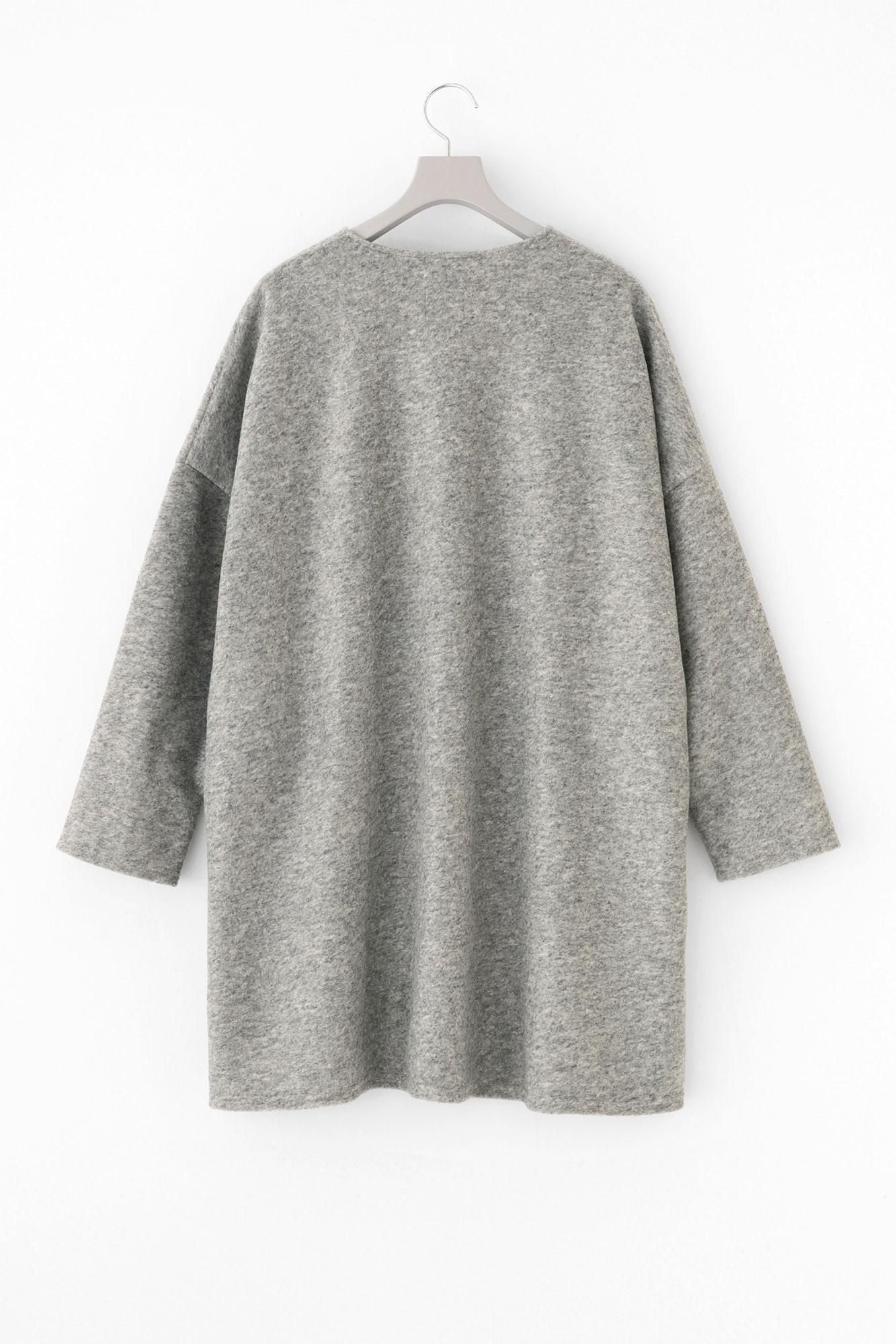 スライバーボンディングニット Vネック ライトチュニックコート／杢灰（もくはい）