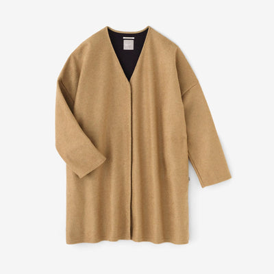 スライバーボンディングニット Vネック ライトチュニックコート／麦藁色（むぎわらいろ）