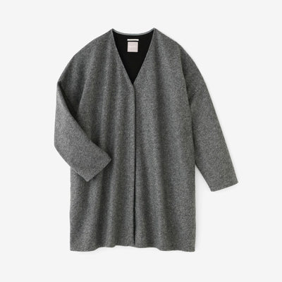 スライバーボンディングニット Vネック ライトチュニックコート／濃灰（こいはい）