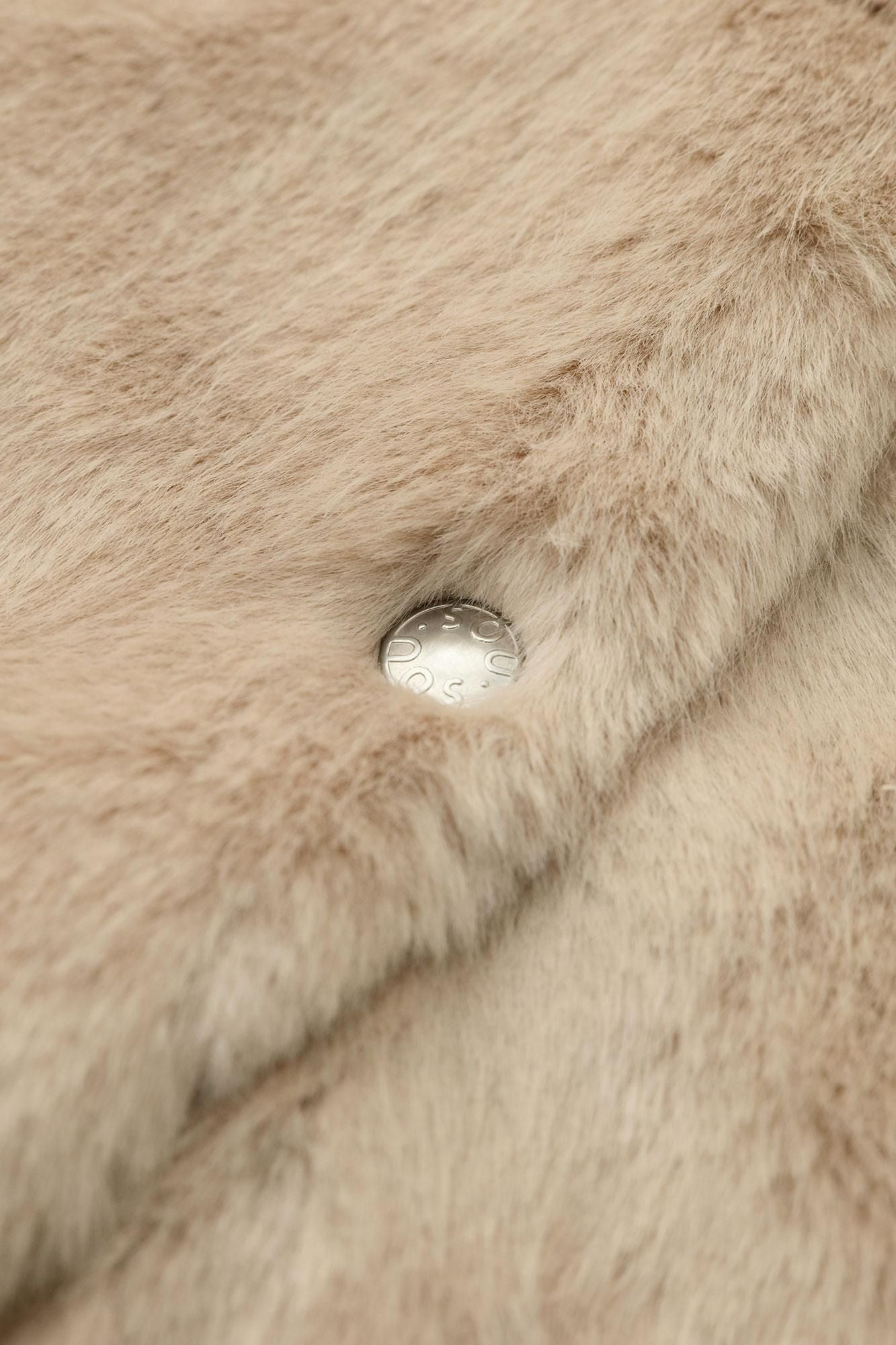 Faux Fur V-neck Light Tunic Coat／Beige