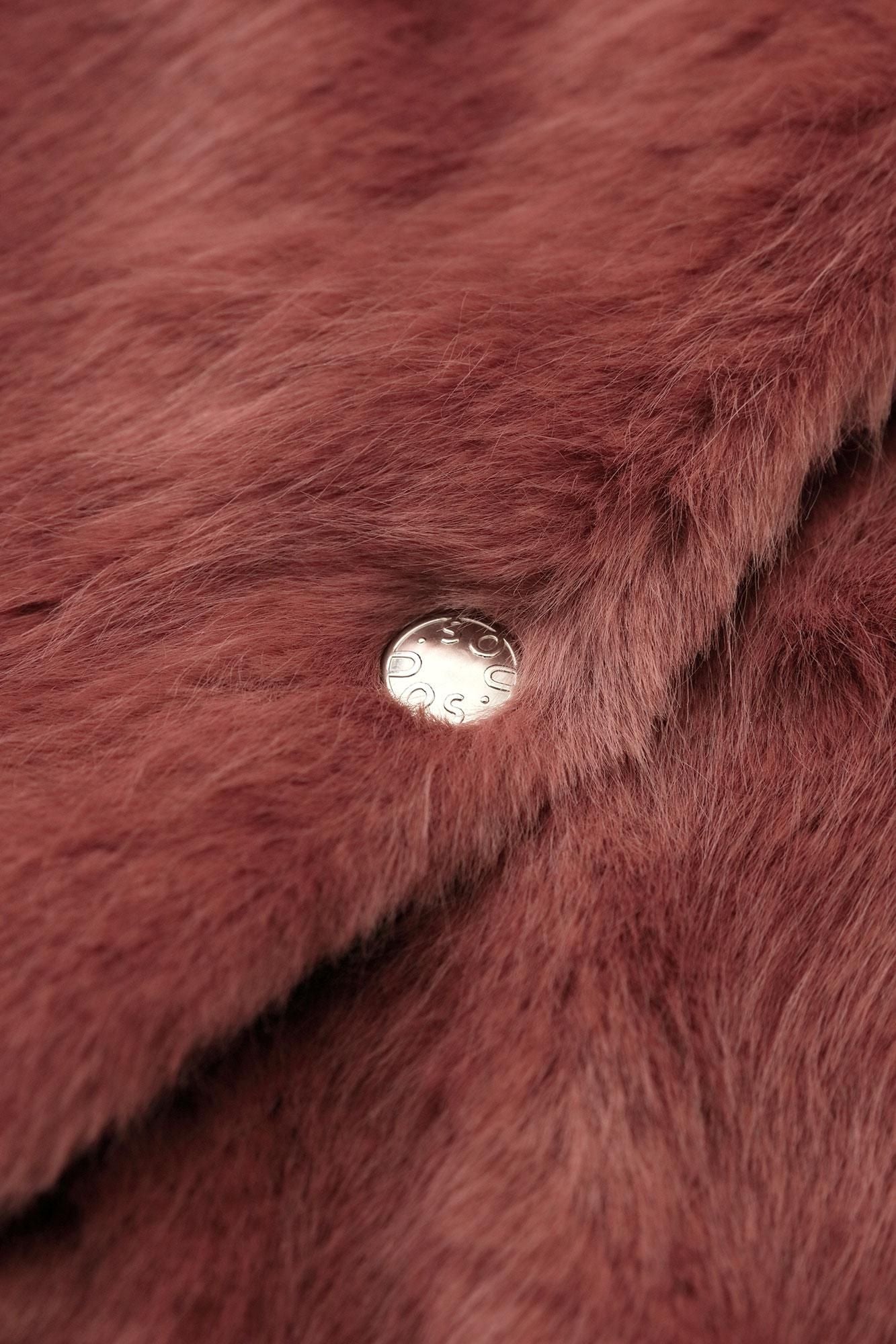 Faux Fur V-neck Light Tunic Coat／Sappanwood Brown