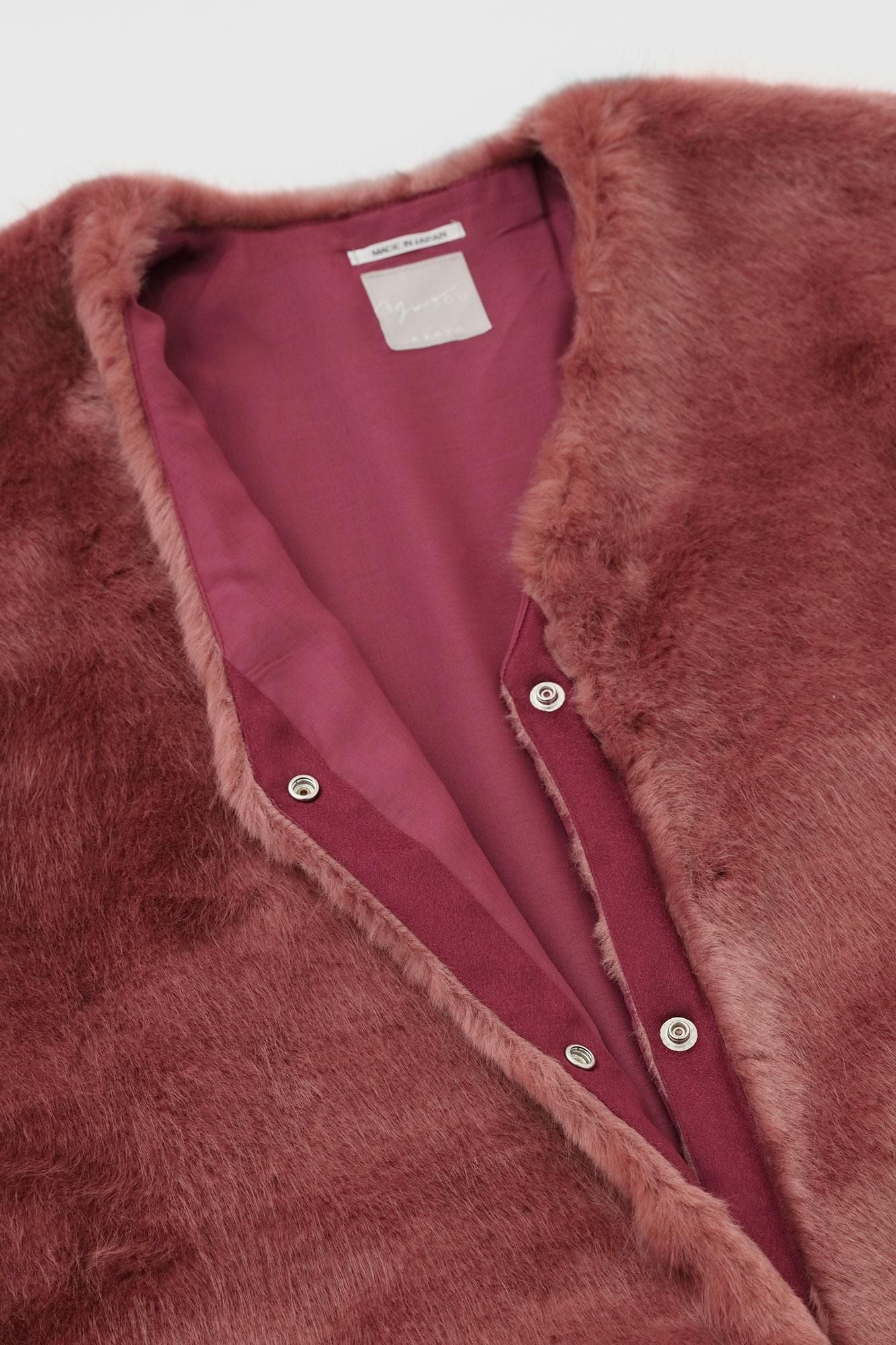 Faux Fur V-neck Light Tunic Coat／Sappanwood Brown