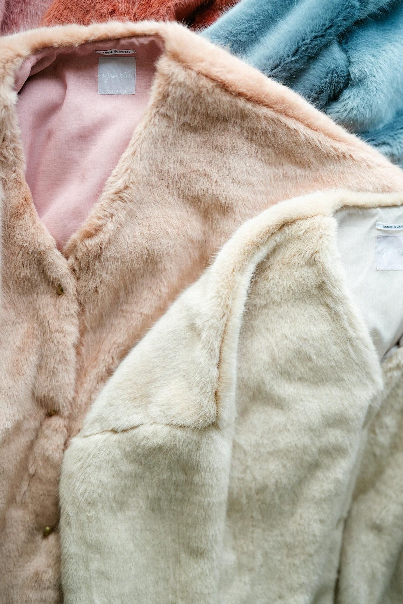 人造毛皮 V領輕型外套／灰梅色