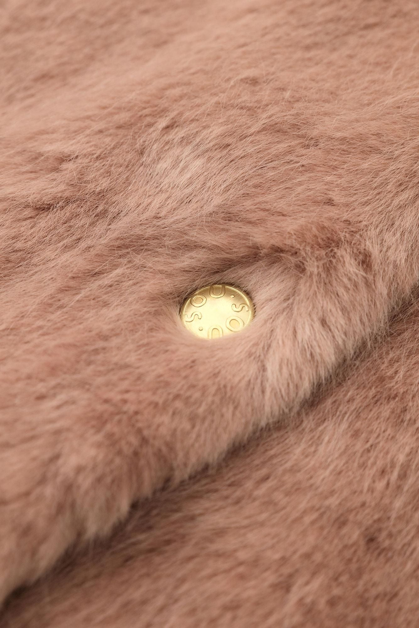 人造毛皮 V領輕型外套／灰梅色