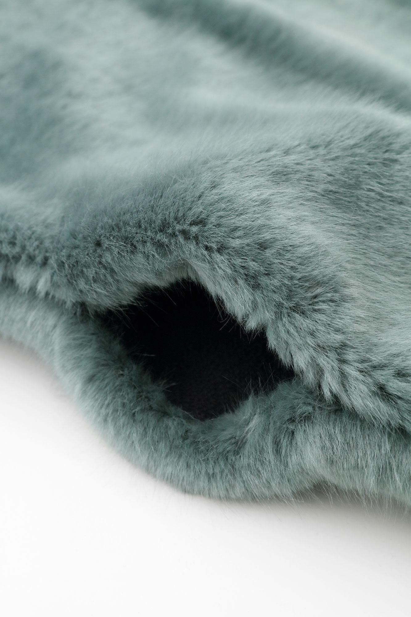 フェイクファー Vネック ライトチュニックコート／水浅葱（みずあさぎ）