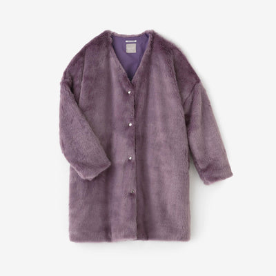 Faux Fur V-neck Light Tunic Coat／Lilac