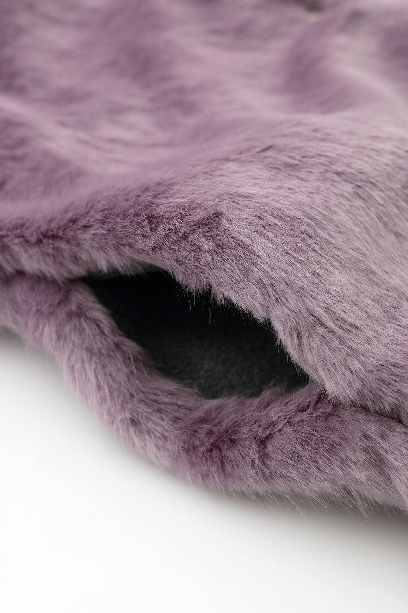 フェイクファー Vネック ライトチュニックコート／藤紫（ふじむらさき）