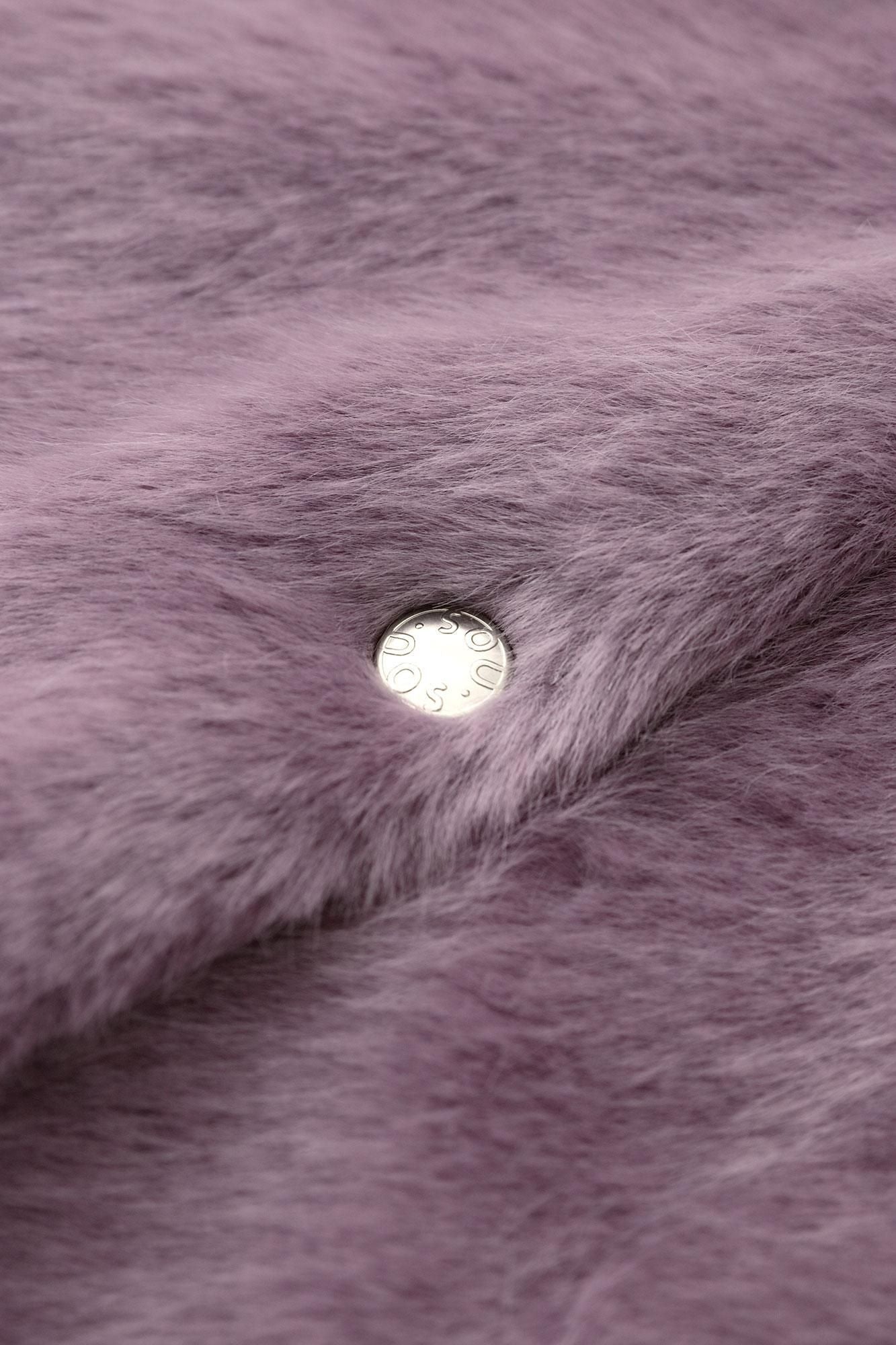 フェイクファー Vネック ライトチュニックコート／藤紫（ふじむらさき）