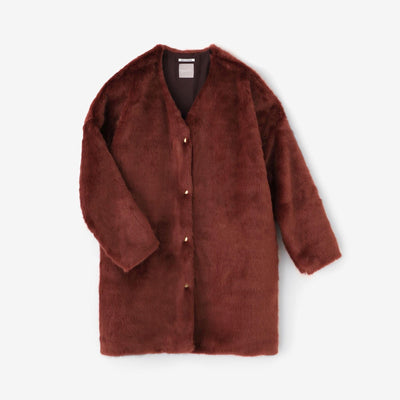 Faux Fur V-neck Light Tunic Coat／Sparrow Brown