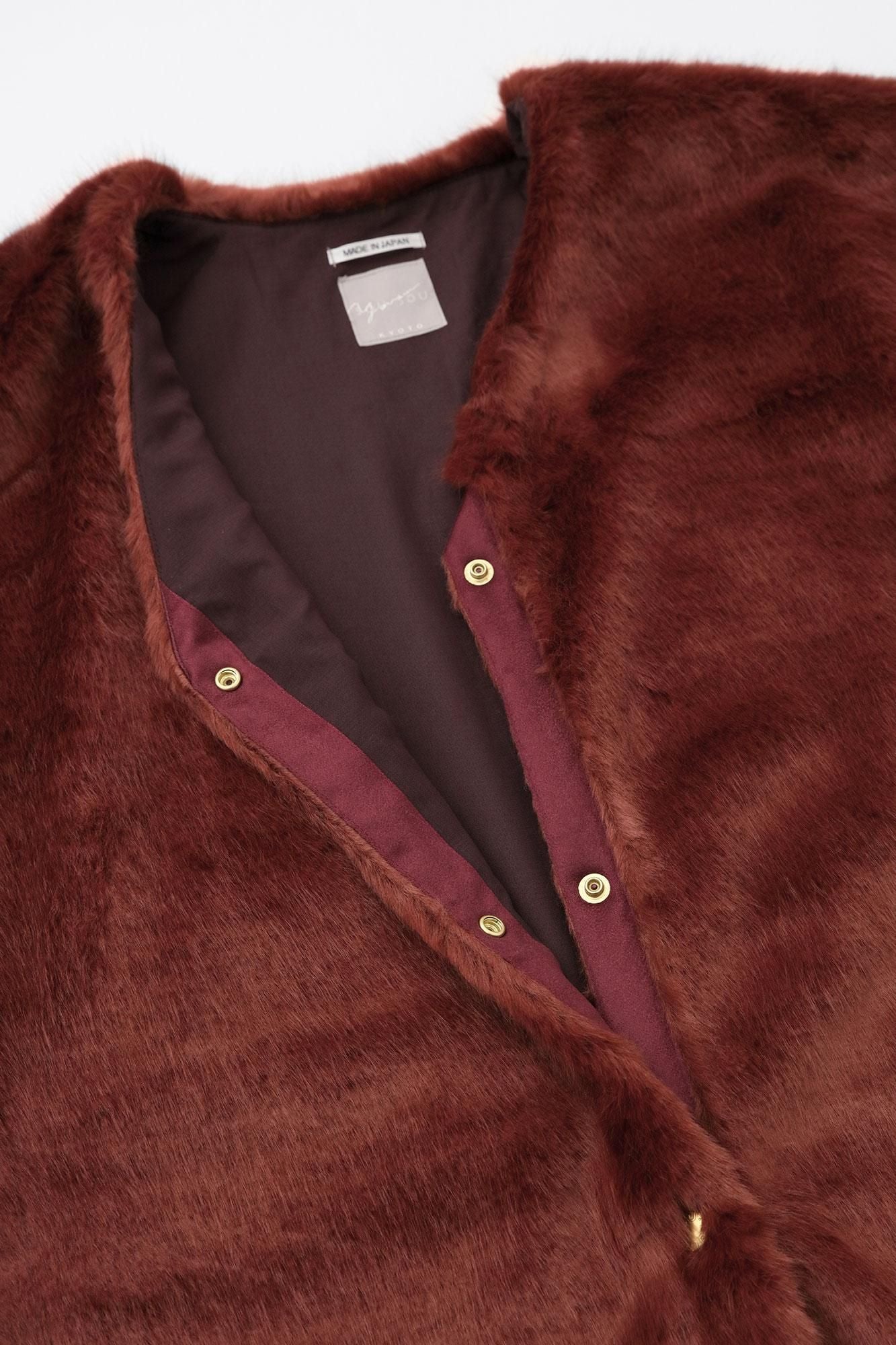 Faux Fur V-neck Light Tunic Coat／Sparrow Brown