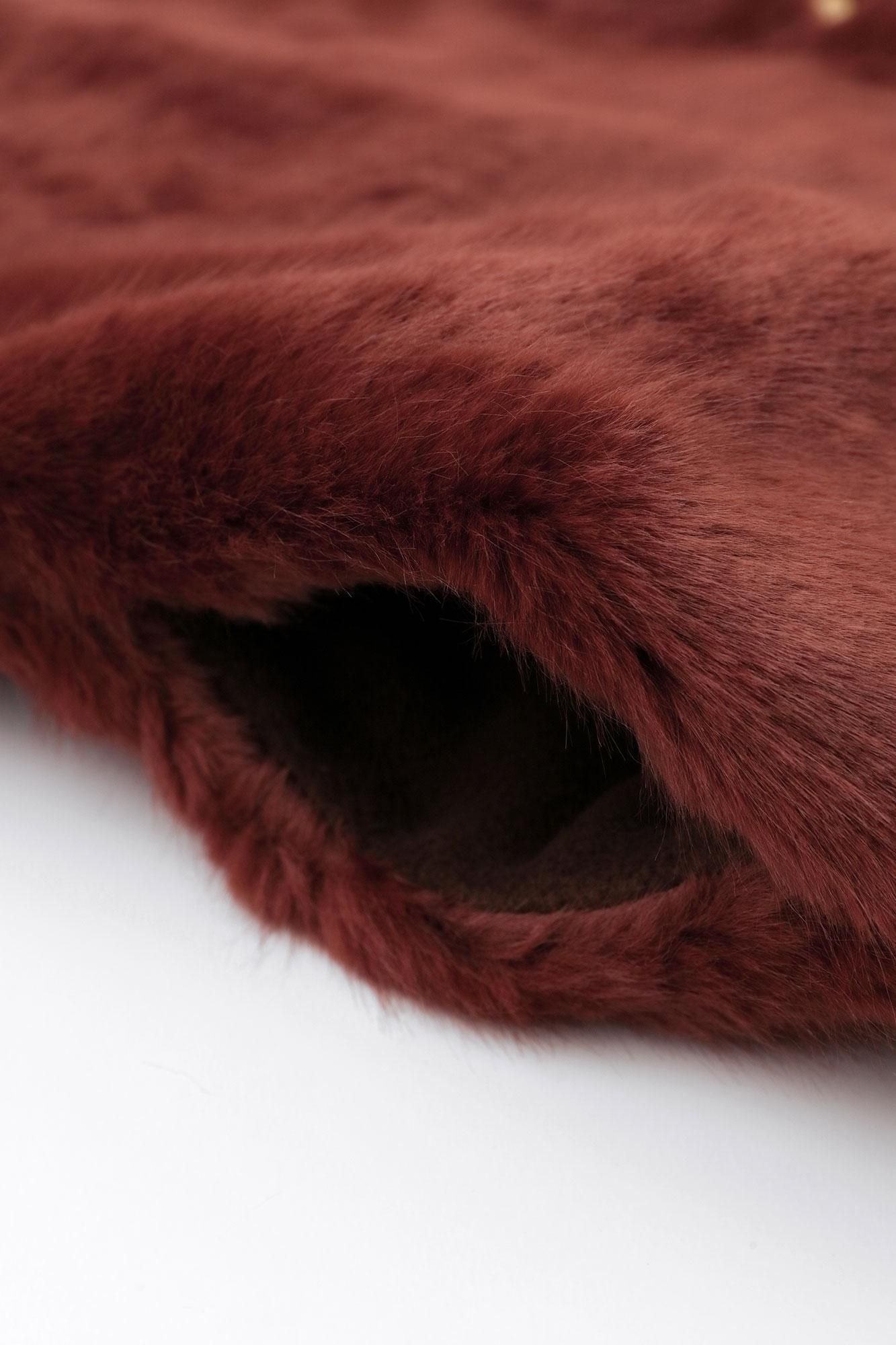 Faux Fur V-neck Light Tunic Coat／Sparrow Brown