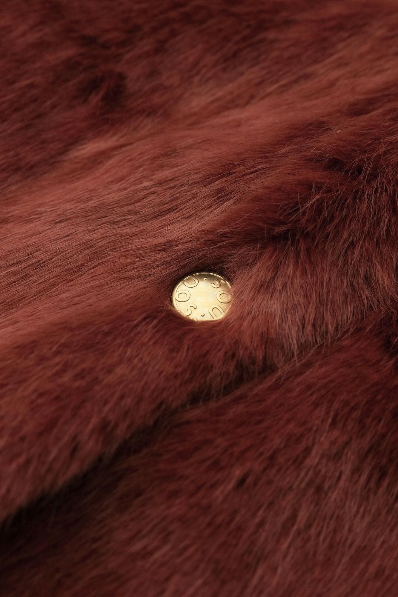 Faux Fur V-neck Light Tunic Coat／Sparrow Brown