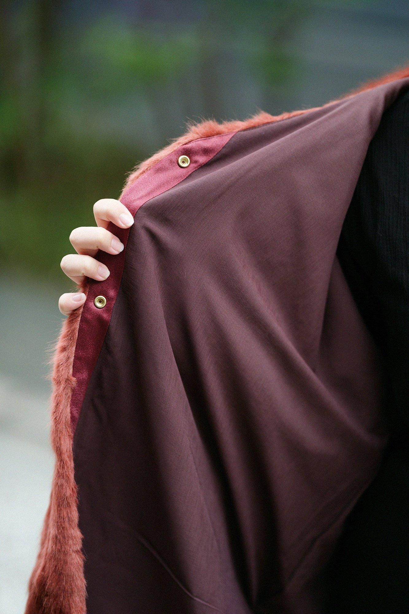 Faux Fur V-neck Light Tunic Coat／Sparrow Brown